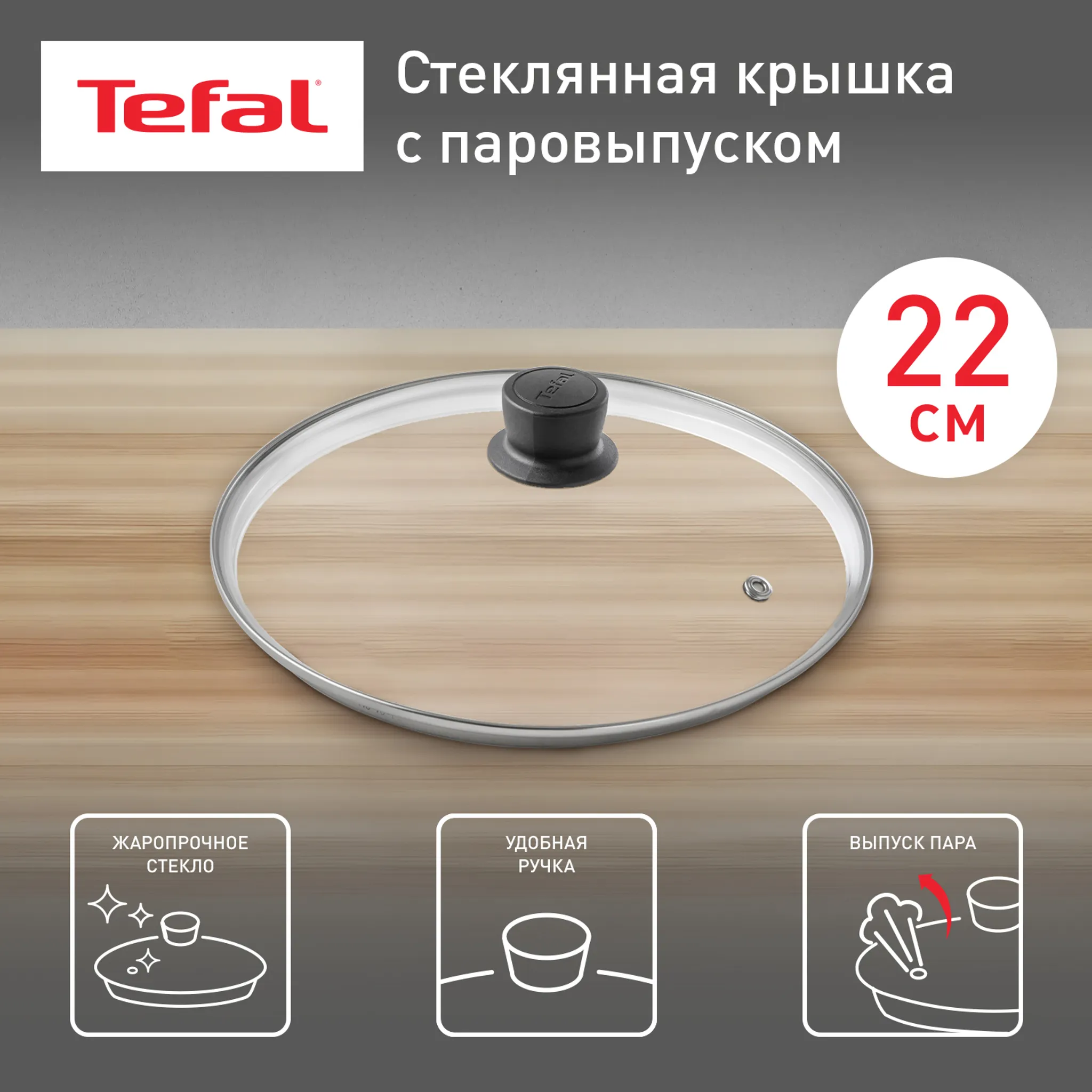 цена на Стеклянная крышка Tefal Cocoon 22 см 04197722
