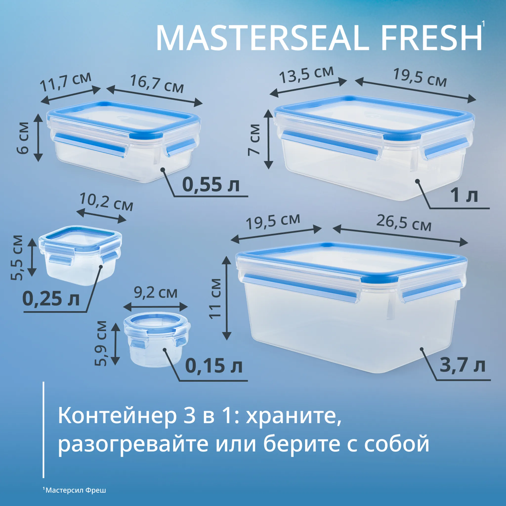 Набор из 5 контейнер Tefal CLIP&CLOSE 0.15/0.25/0.55/1/3.7л K3029012