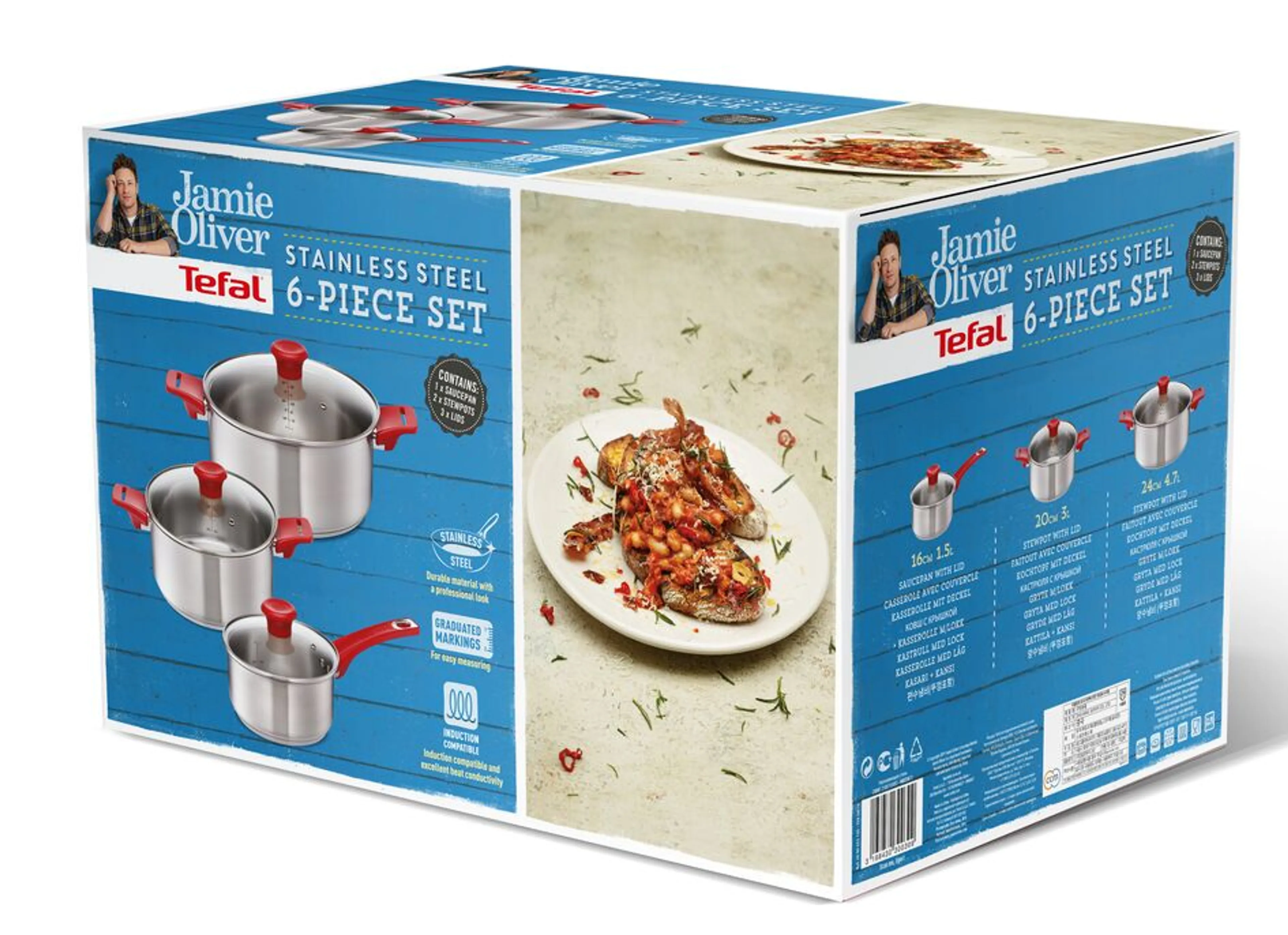 Набор посуды Tefal Jamie Oliver 6 предметов 1,5/3/4,7л 16/20/24см H802S674