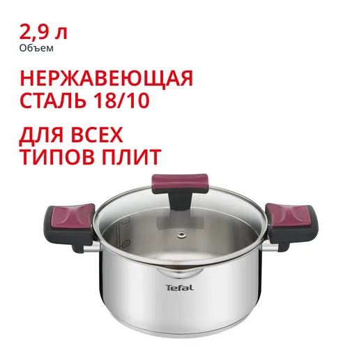 Кастрюля с крышкой Tefal Cook&Clip 2.9л 20см