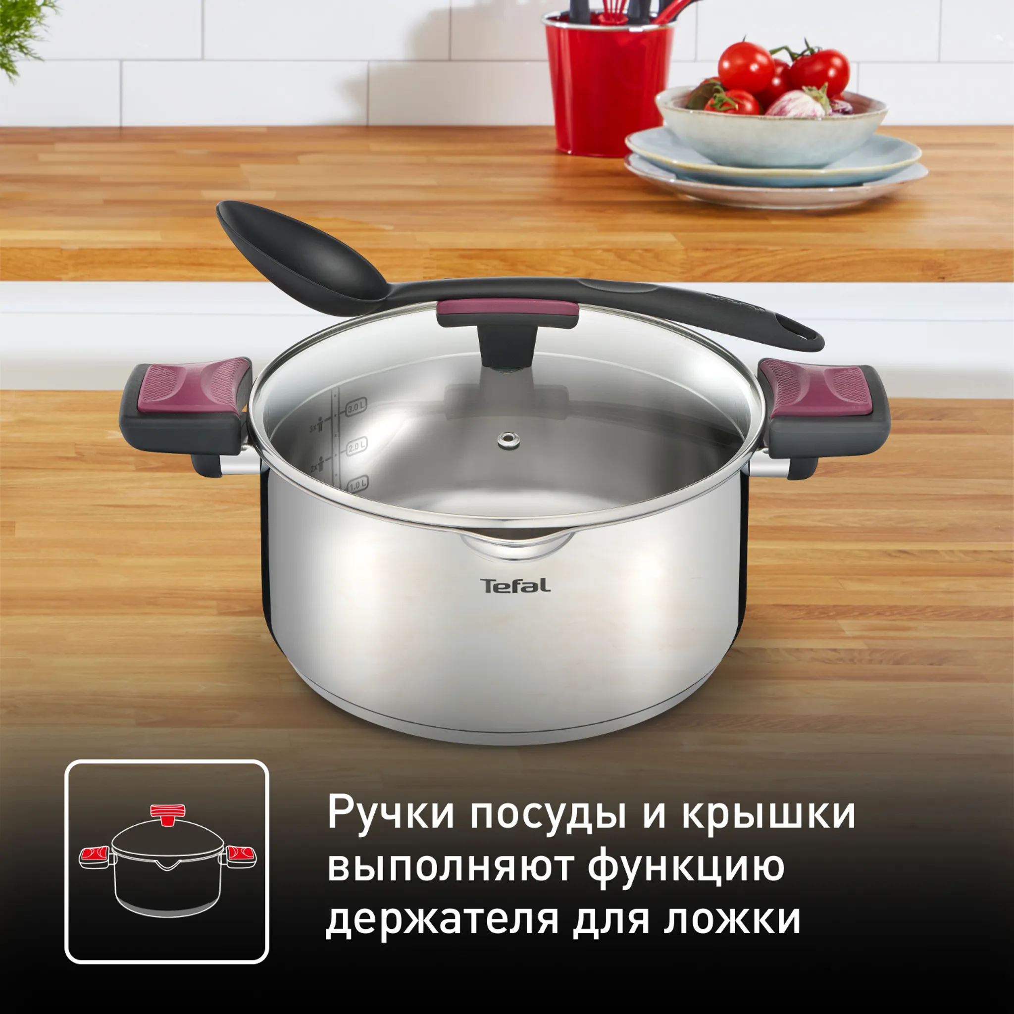 Кастрюля с крышкой Tefal Cook&Clip 5л 24см G7234674