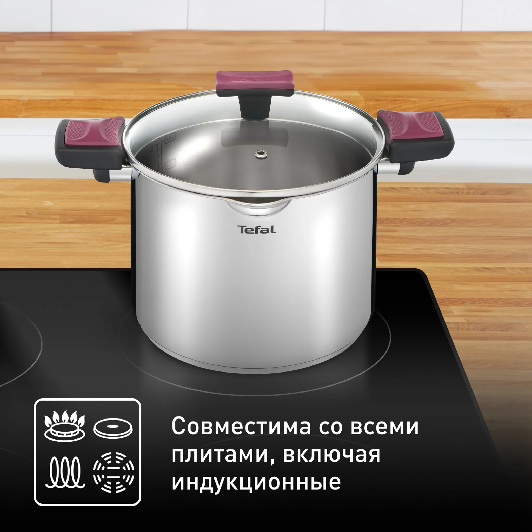 Кастрюля с крышкой Tefal Cook&Clip 6.1л 22см G7237974