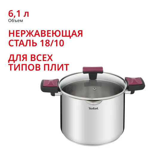 Кастрюля с крышкой Tefal Cook&Clip 6.1л 22см