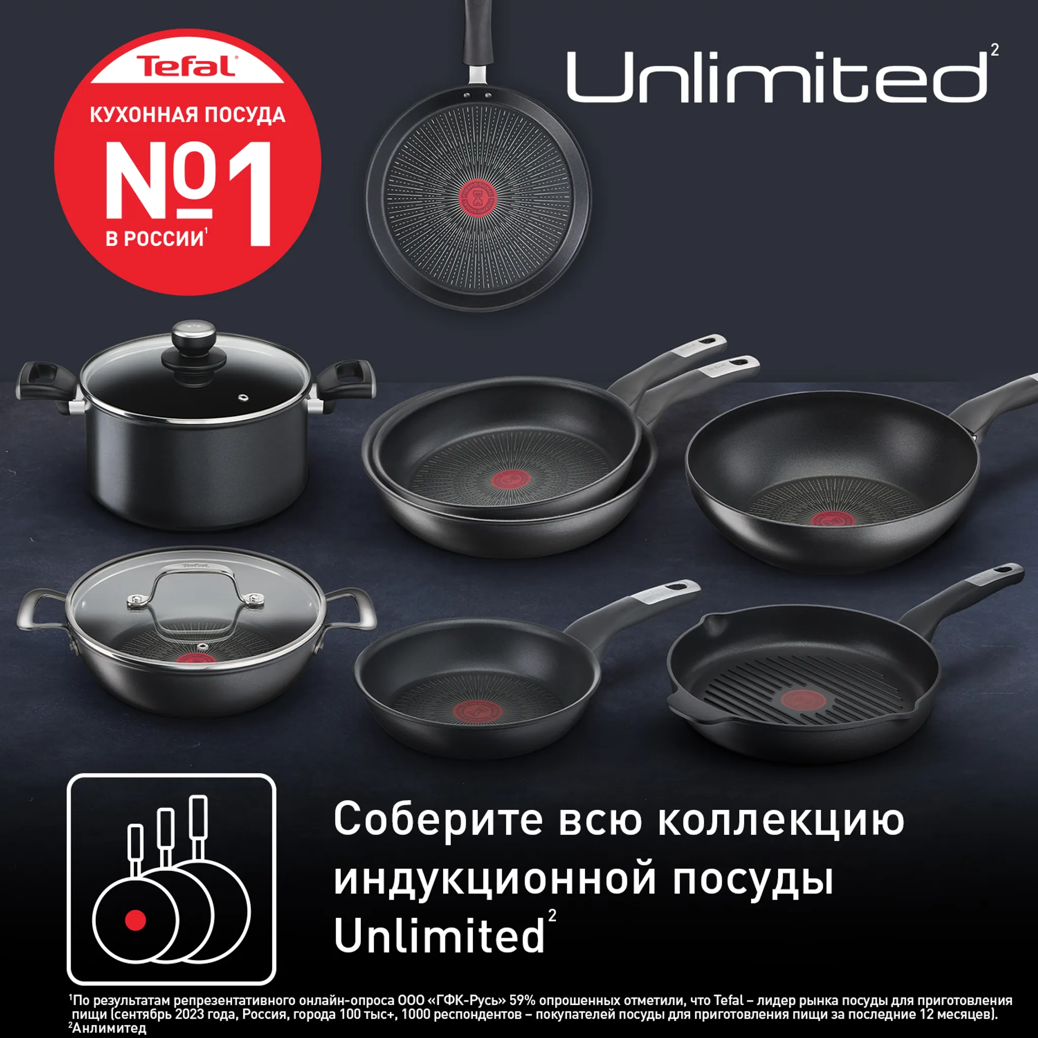 Индукционная сковорода Tefal Unlimited 22 см G2550372
