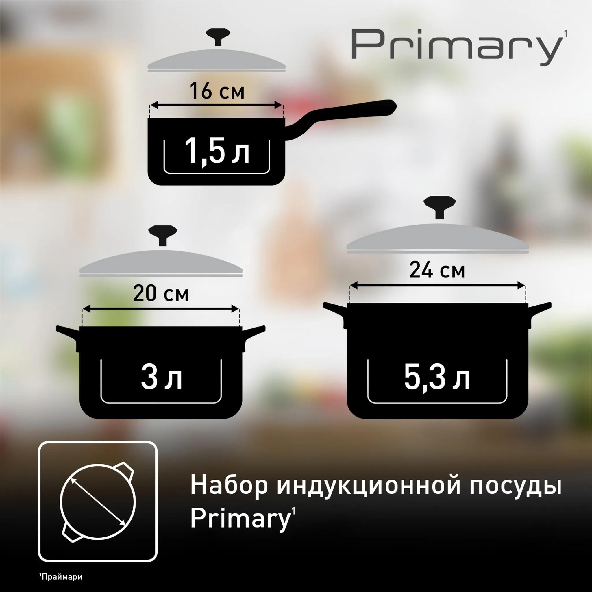 Набор посуды Tefal PRIMARY 6 предметов 16/20/24 см E3086S74