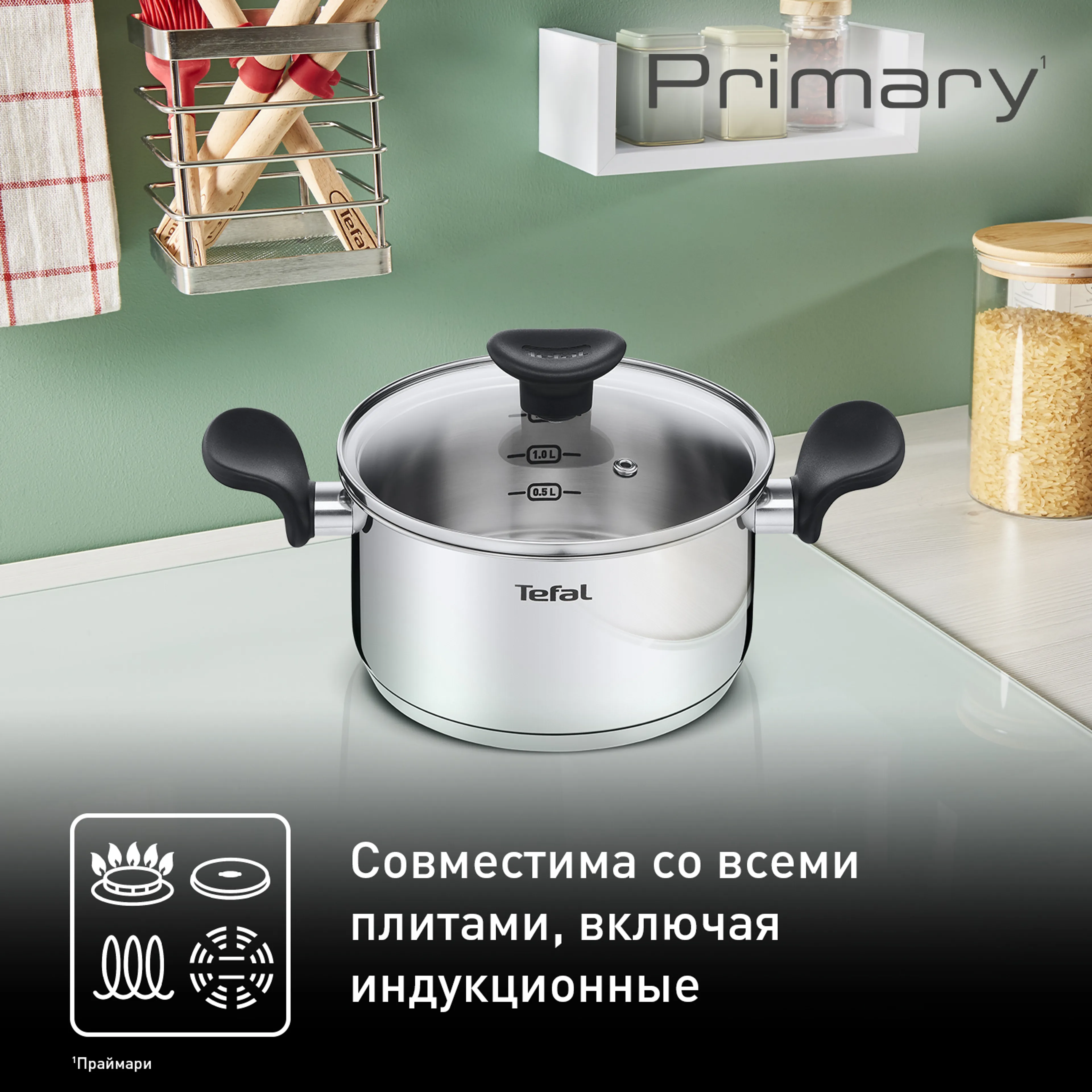 Кастрюля с крышкой Tefal Primary 18 см 2,1 л E3084374