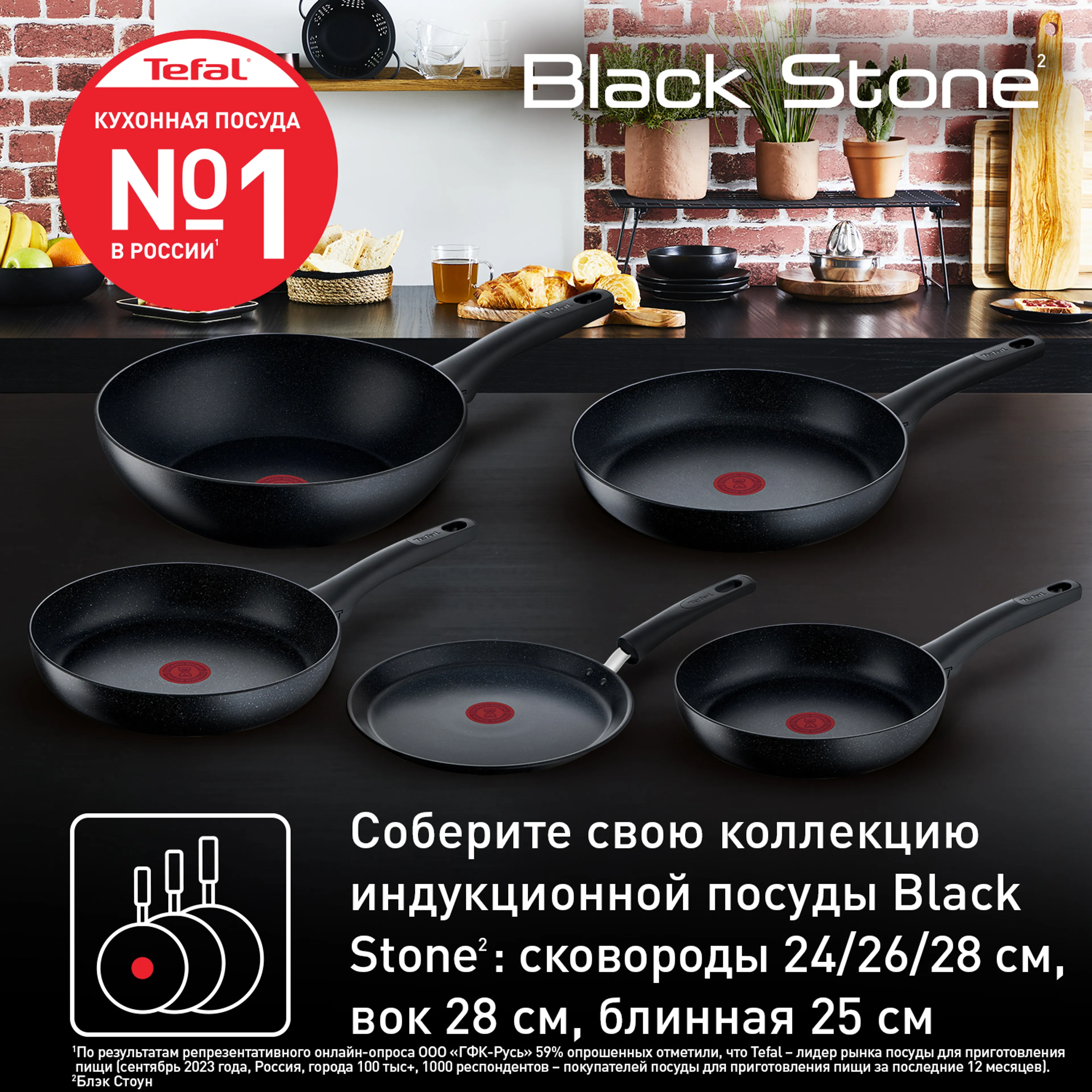 Сковорода для блинов Tefal Black Stone 25 cм G2813872
