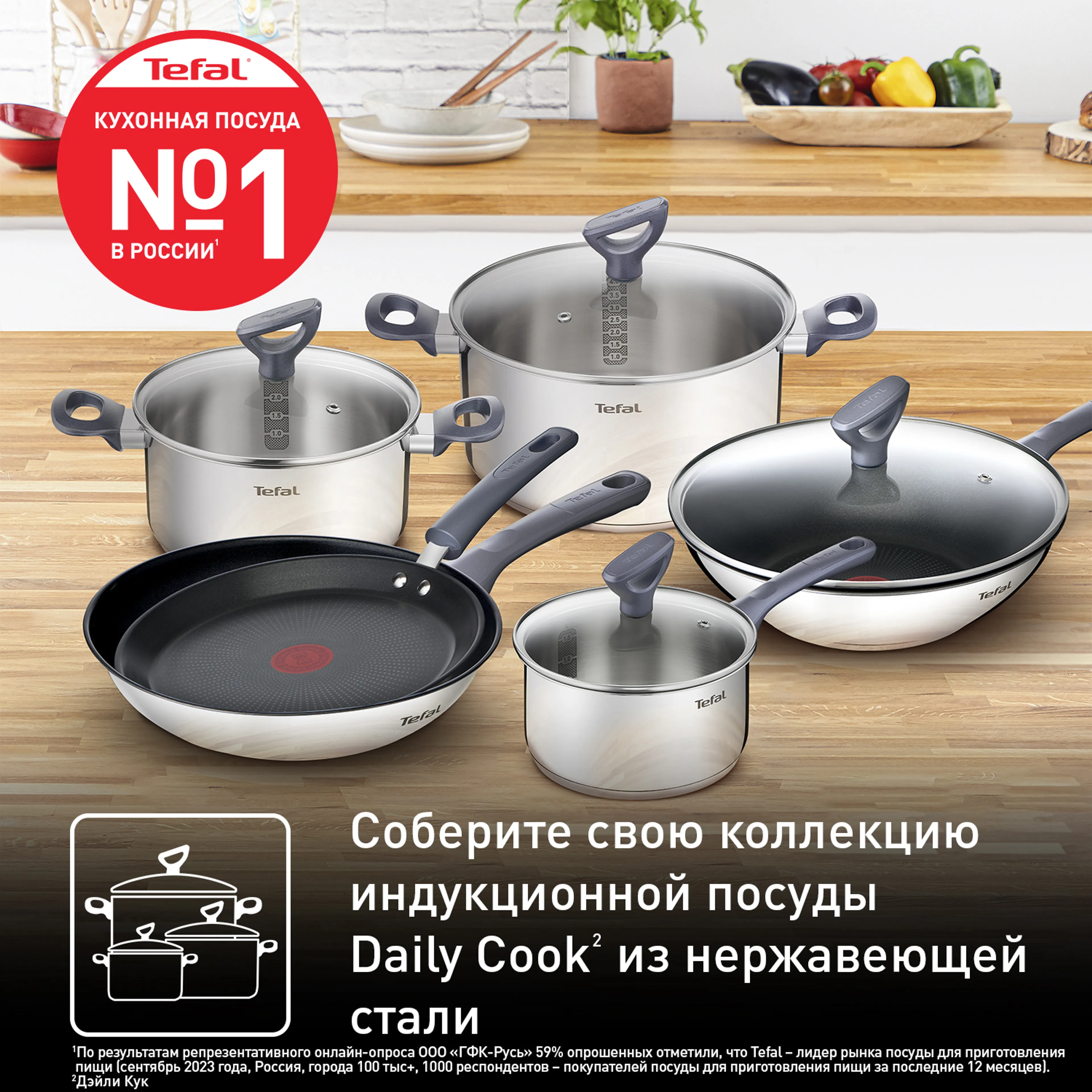 Сковорода-вок с крышкой 28 см. Tefal Daily Cook 28 см G7309955
