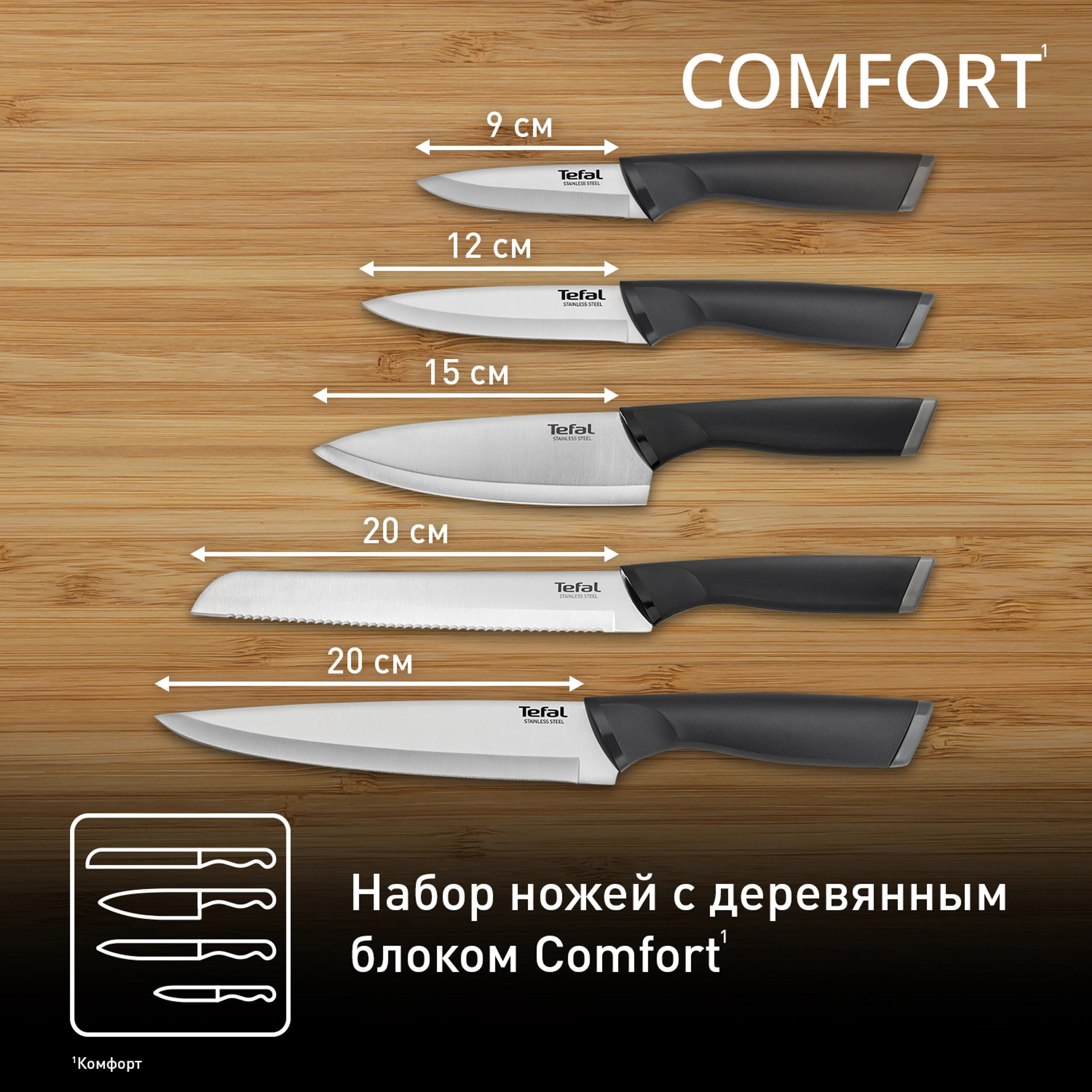 Набор ножей 5 предметов Tefal Comfort K221SA04