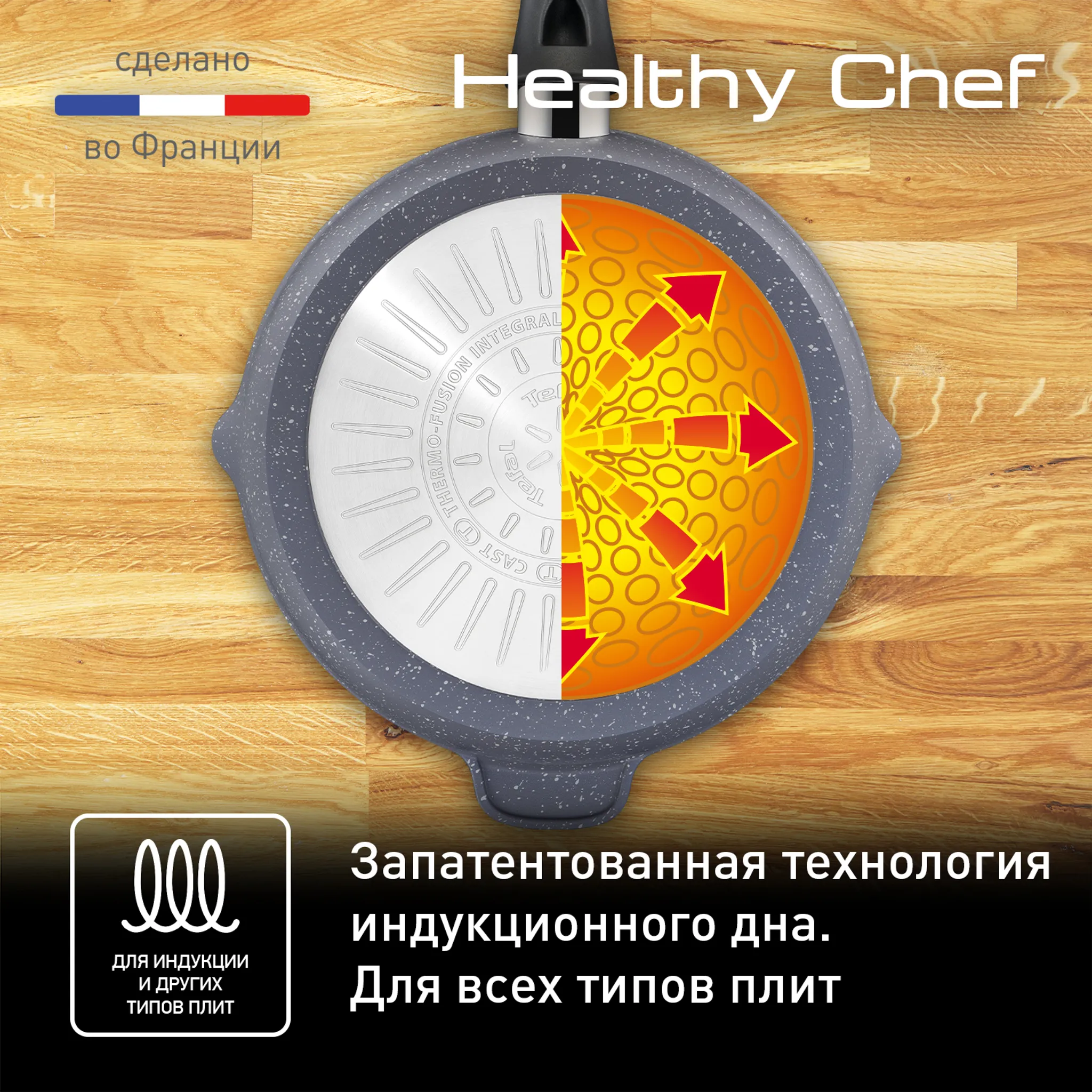 Индукционная сковорода-гриль круглая Tefal Healthy Chef 26 см E2444055