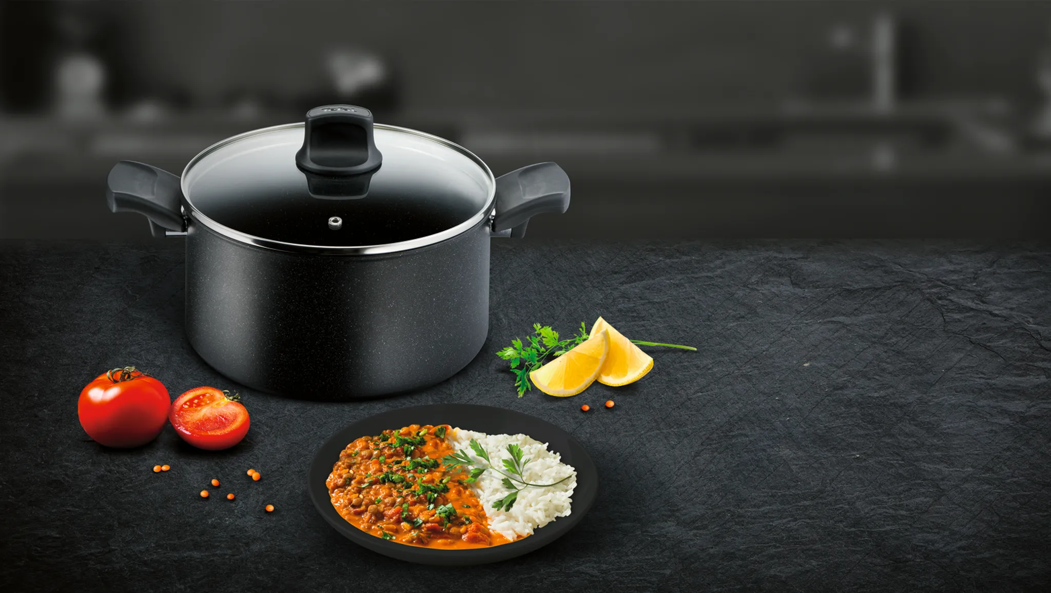 Кастрюля с крышкой Tefal Black Stone 5.2 л 24 см G2814602