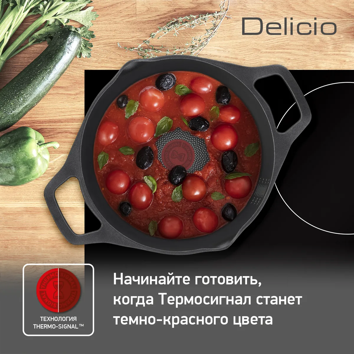 Кастрюля с крышкой низкая Tefal Delicio 28 см E2327274 купить в официальном магазине
