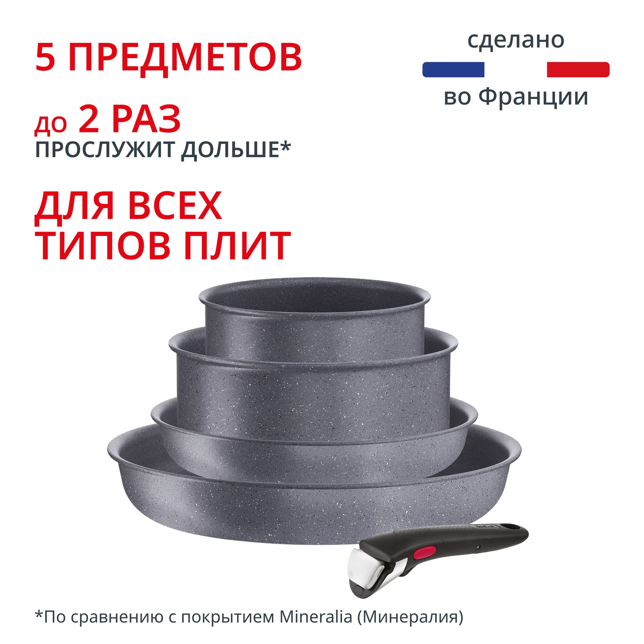 Набор посуды со съемной ручкой Tefal Ingenio Natural Force 5 предметов 16/20/22/28 см L3969053