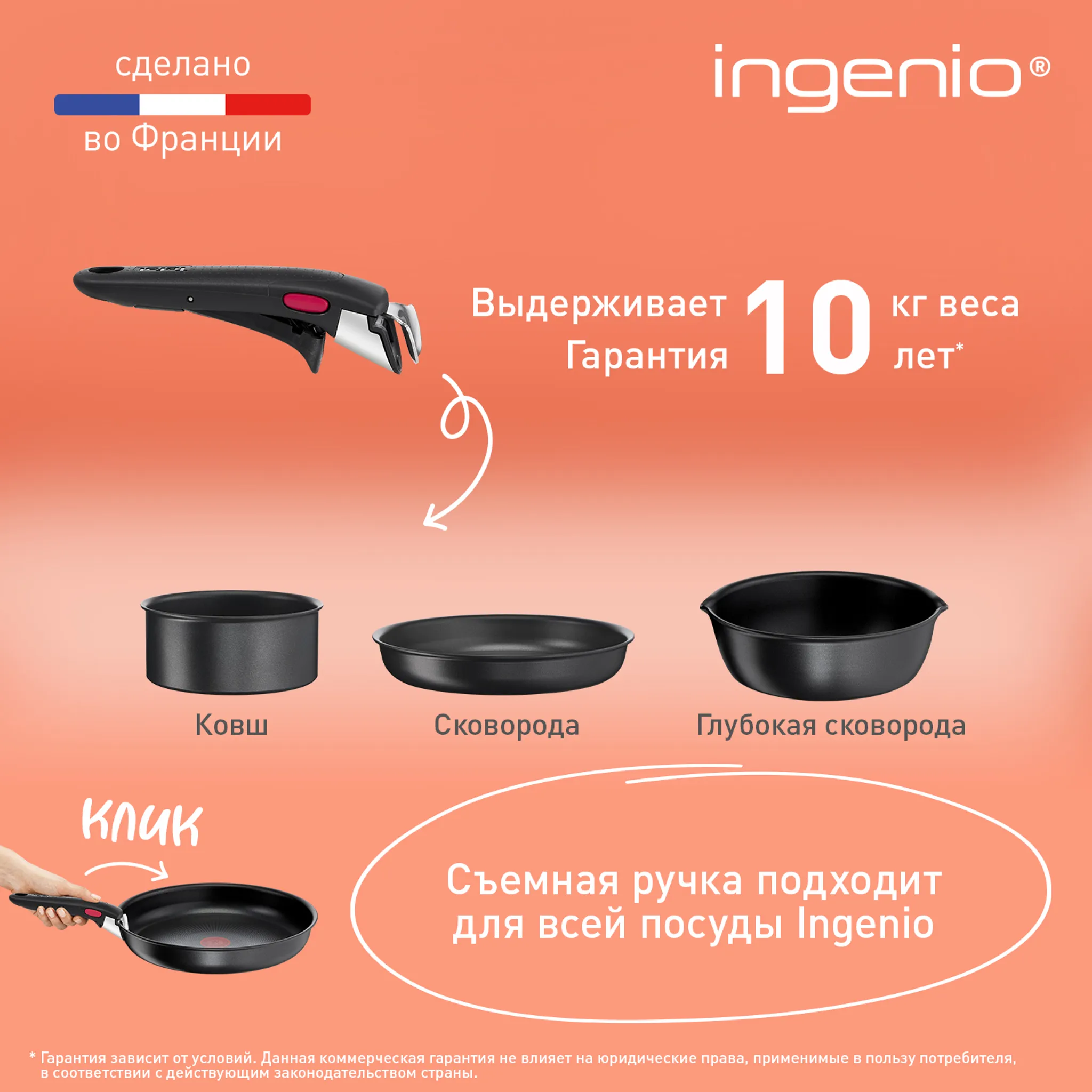 Набор посуды со съемной ручкой Tefal Ingenio Daily Chef Black 4 предмета 18/22/26 см L7629453