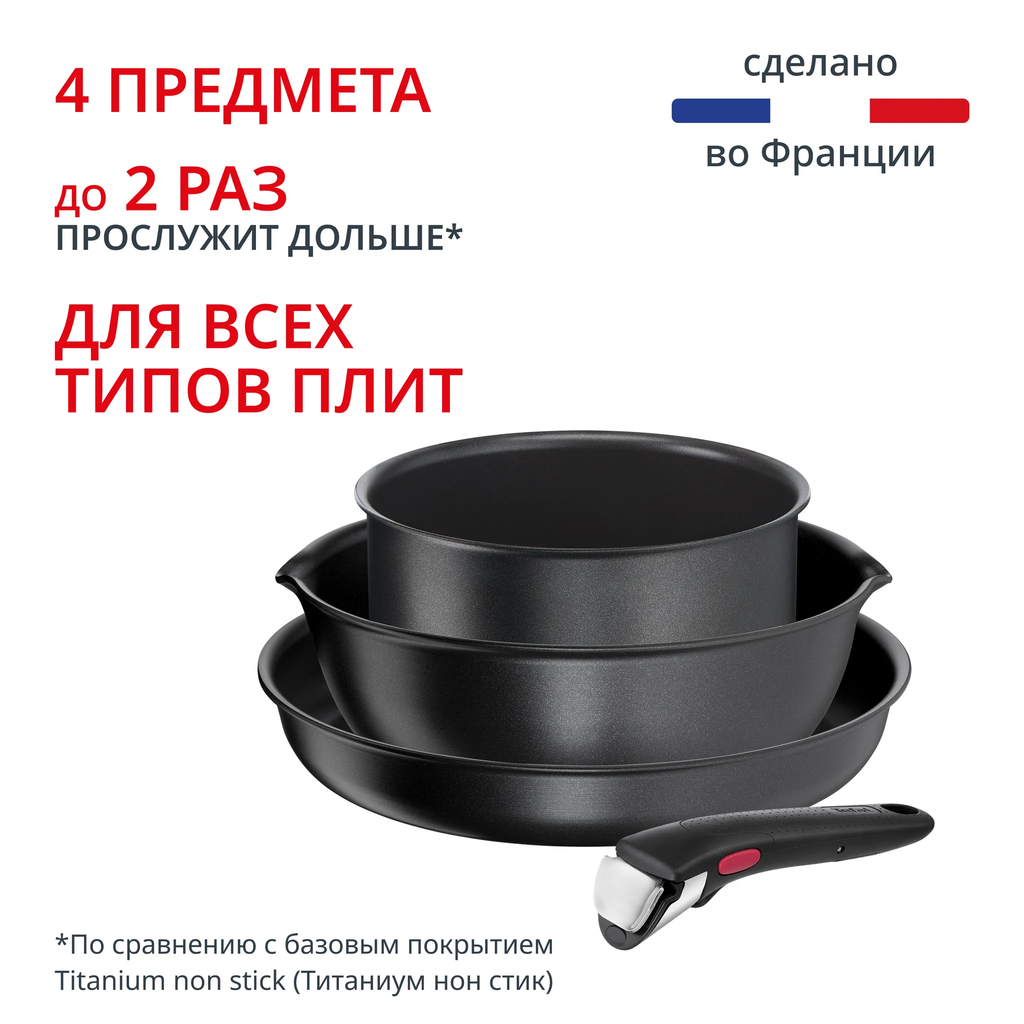 Набор посуды со съемной ручкой Tefal Ingenio Daily Chef Black 4 предмета 18/22/26 см L7629453
