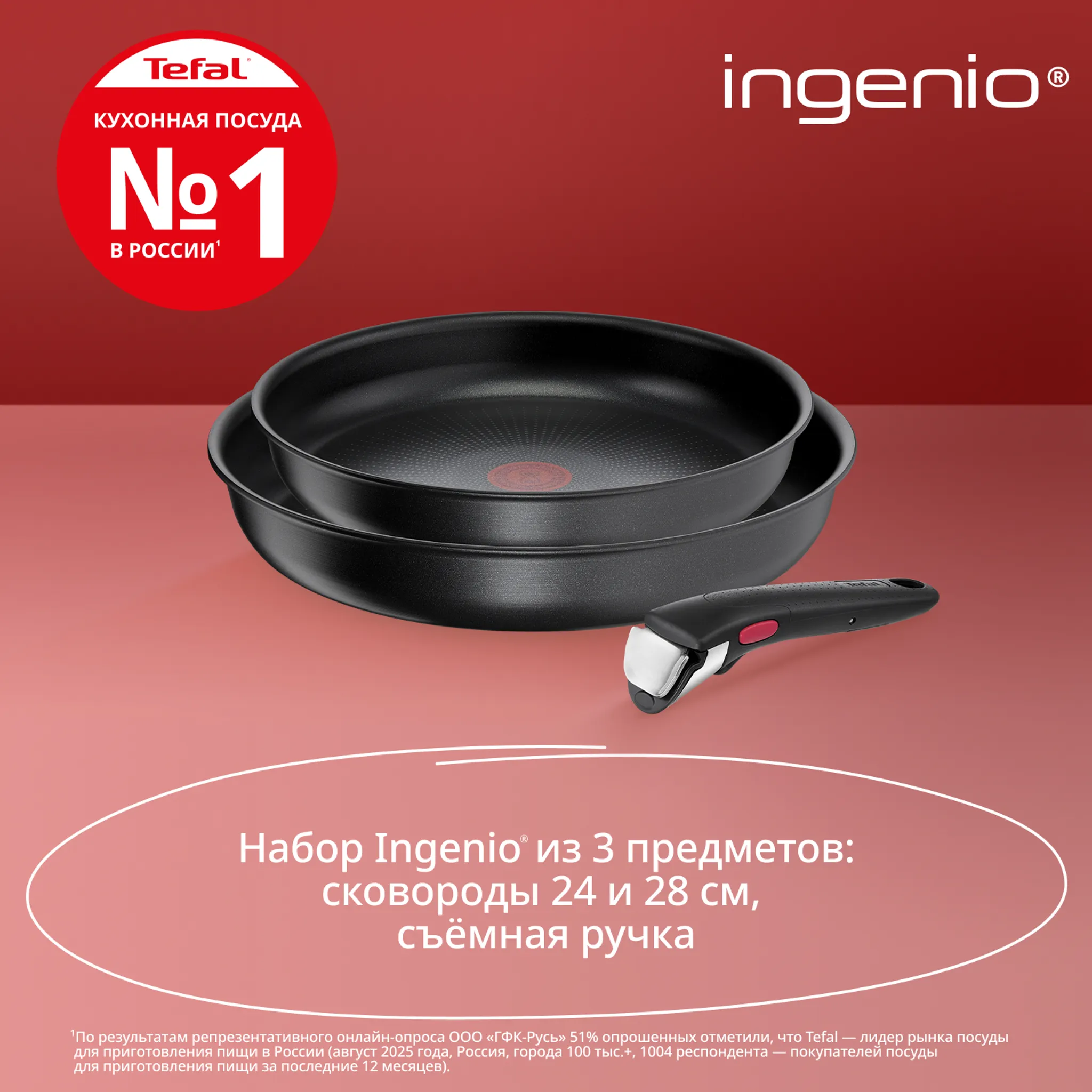 Набор посуды со съемной ручкой Tefal Ingenio Daily Chef Black 3 предмета 24/28 см L7629553