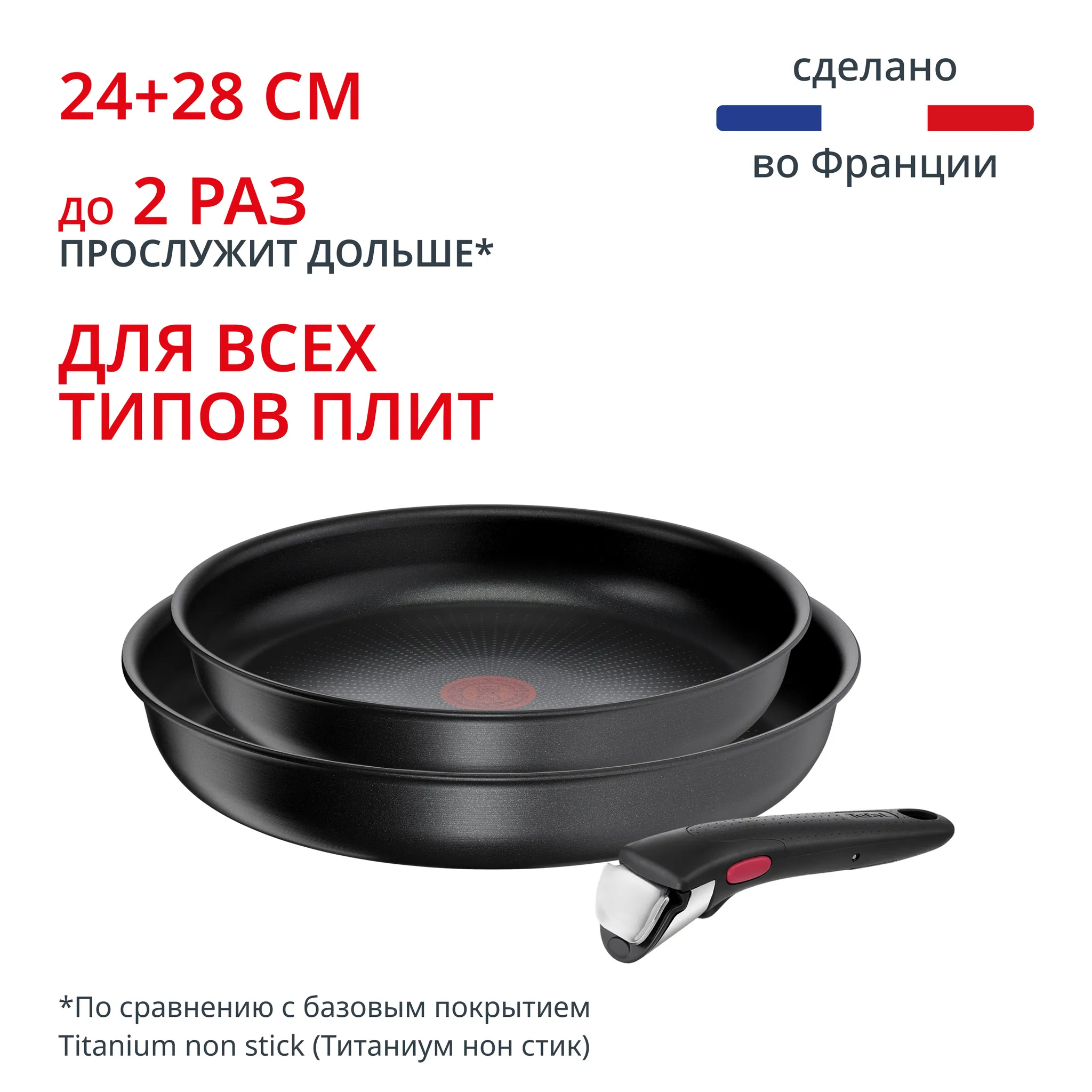 Набор посуды со съемной ручкой Tefal Ingenio Daily Chef Black 3 предмета 24/28 см L7629553