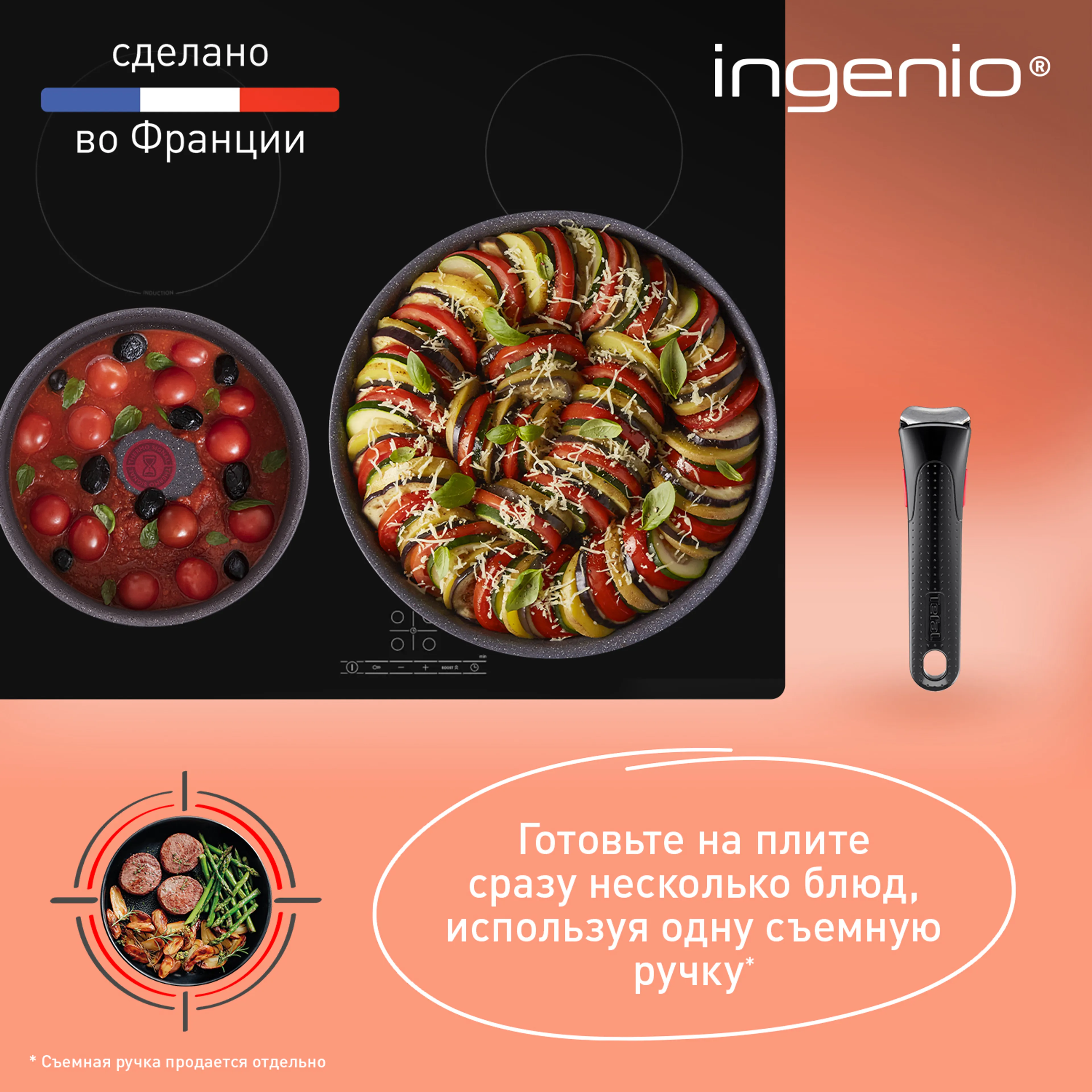 Набор посуды со съемной ручкой Tefal Ingenio Natural Force 8 предметов 16/20/22/26 L3969153