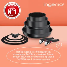 Набор посуды со съемной ручкой Tefal Ingenio Daily Chef Black 10 предметов 16/20/24/24/28 см L7629142