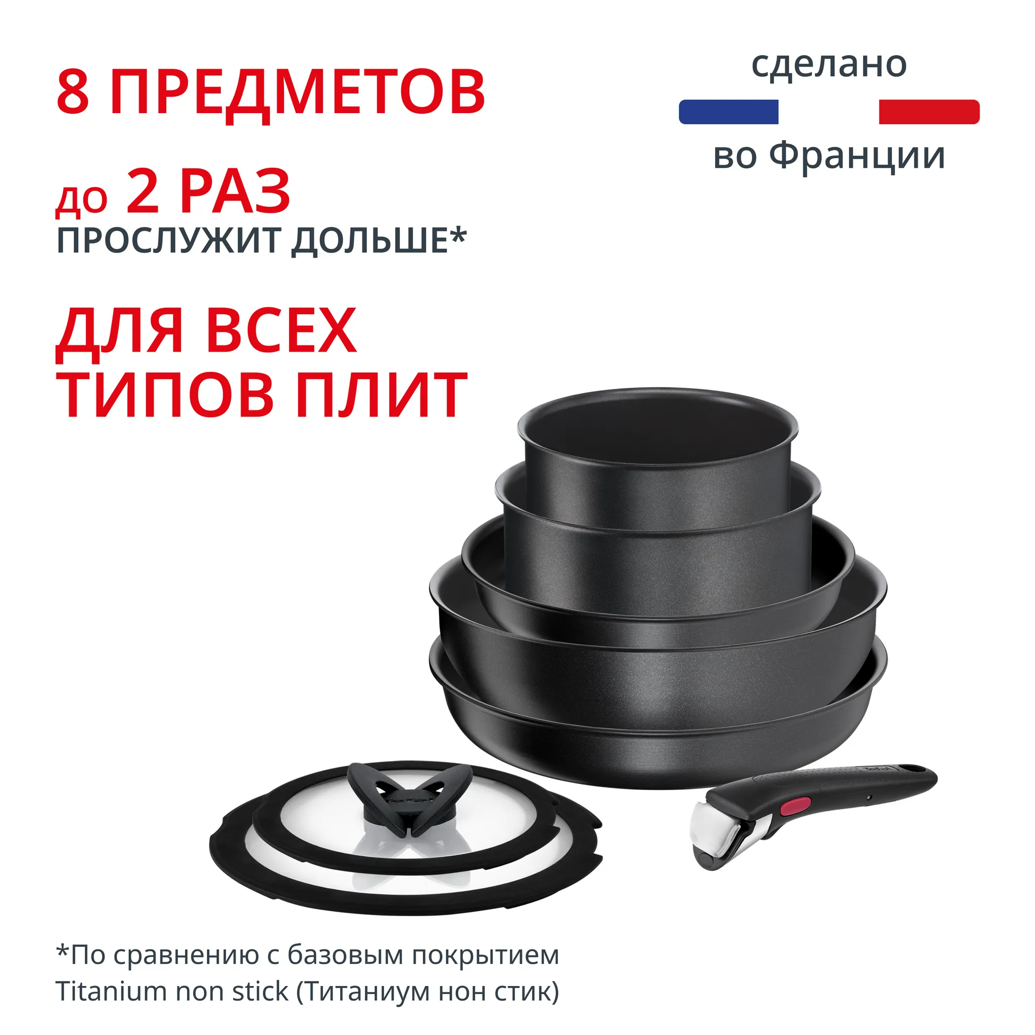 Набор посуды Tefal Ingenio Daily Chef Black 8 предметов 16/18/22/26/26 см L7629242
