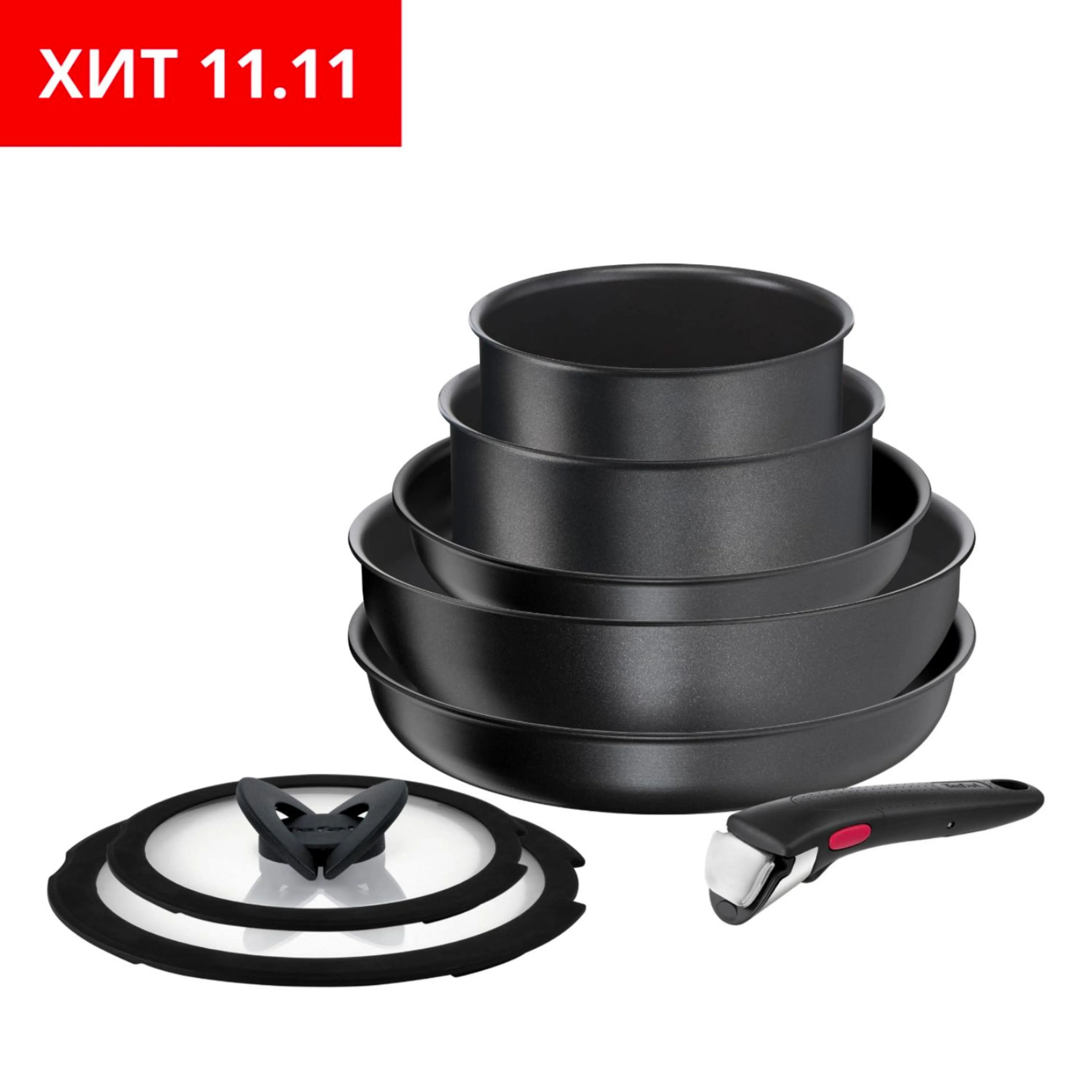 Набор посуды Tefal Ingenio Daily Chef Black 8 предметов 16/18/22/26/26 см L7629242 фото