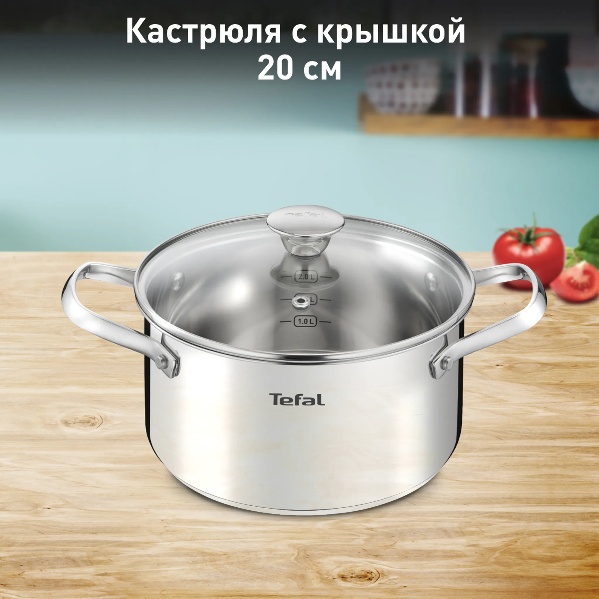 Кастрюля с крышкой Tefal Cook Eat 20 см B9214474, 3.1 л