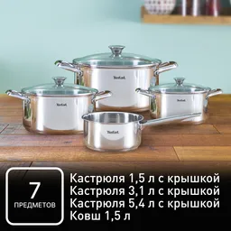 Набор посуды Tefal Cook Eat 7 предметов 16/16/20/24см, 1,5/1,5/3,1/5,4л B921S784