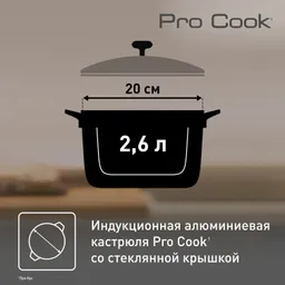 Кастрюля со стеклянной крышкой и силиконовыми ручками Tefal Pro Cook 20 см E2184475
