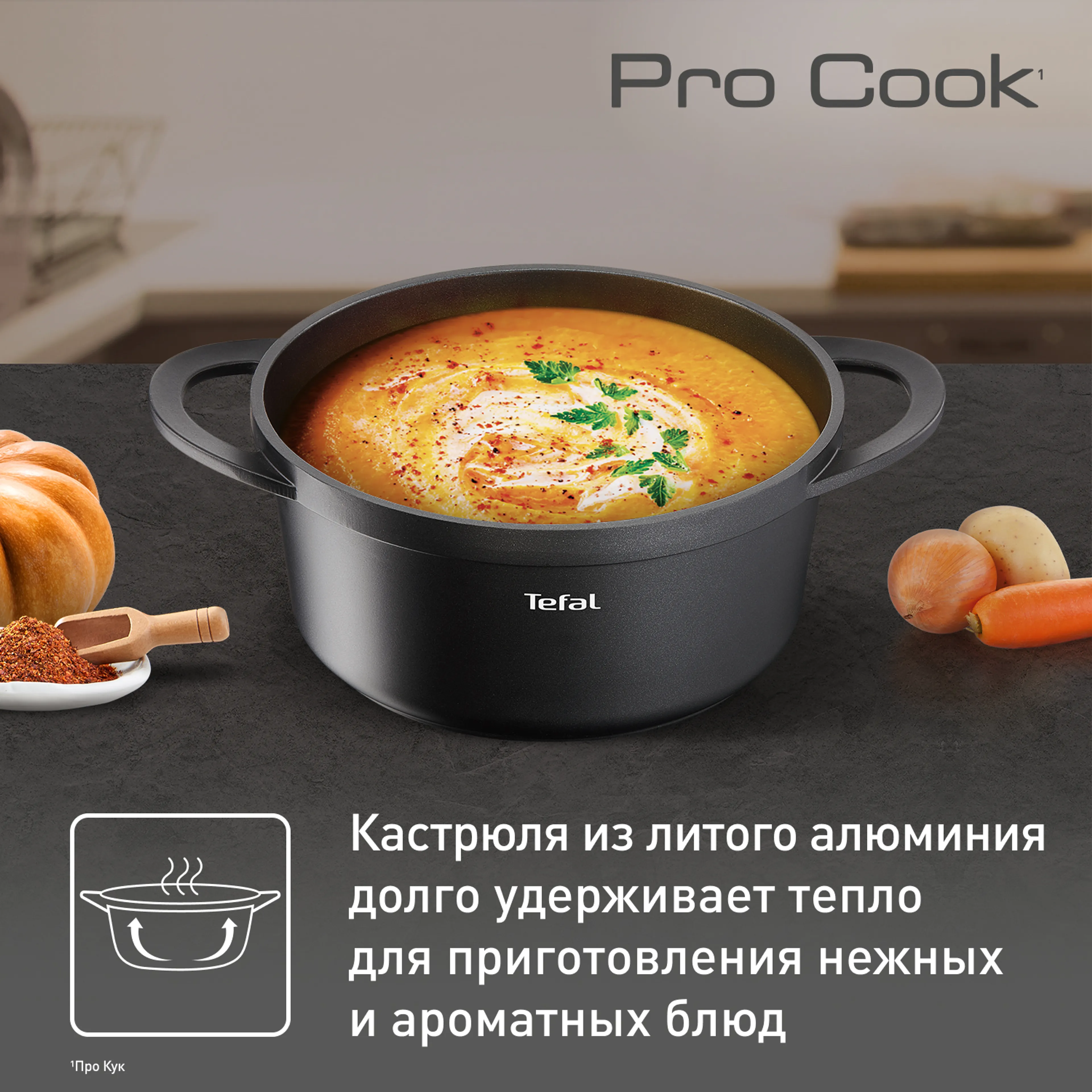 Кастрюля со стеклянной крышкой и силиконовыми ручками Tefal Pro Cook 24 см E2184675 купить в официальном магазине