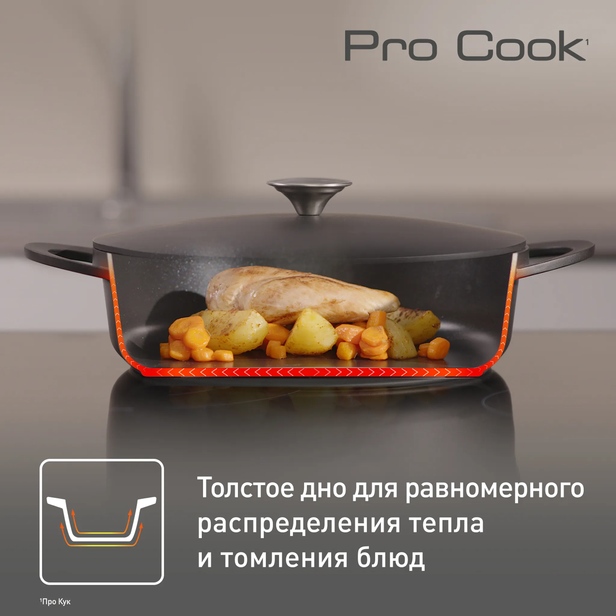 Сотейник  с крышкой из алюминия и с силиконовыми ручками Tefal Pro Cook 28 см E2187275