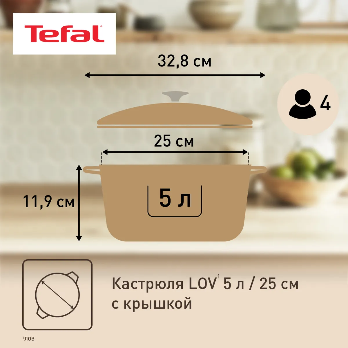 Кастрюля с крышкой Tefal LOV 25 см E2590404