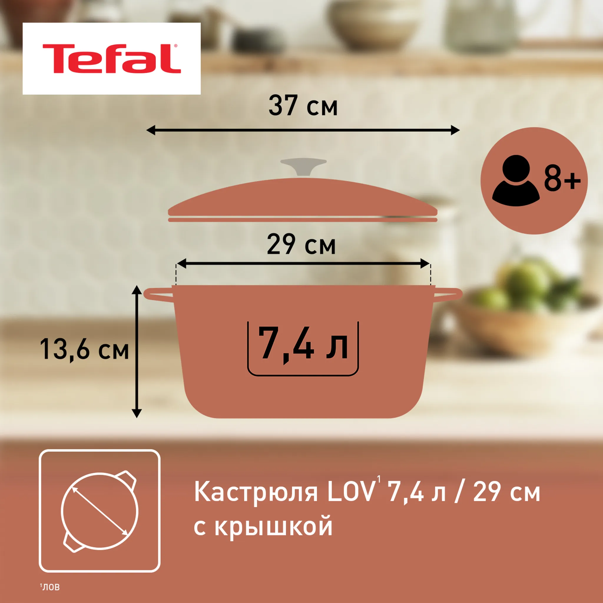Кастрюля с крышкой Tefal LOV 29 см E2600504