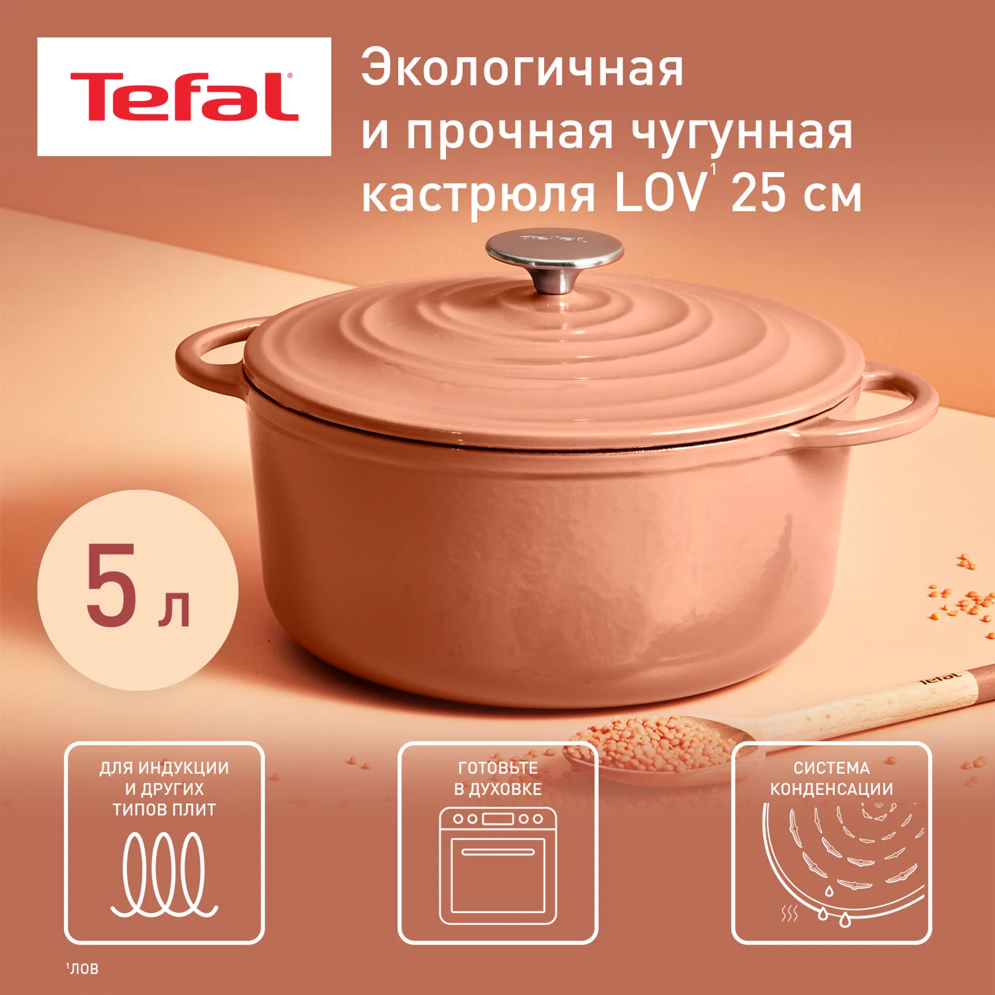 Кастрюля с крышкой Tefal LOV 25 см E2600404