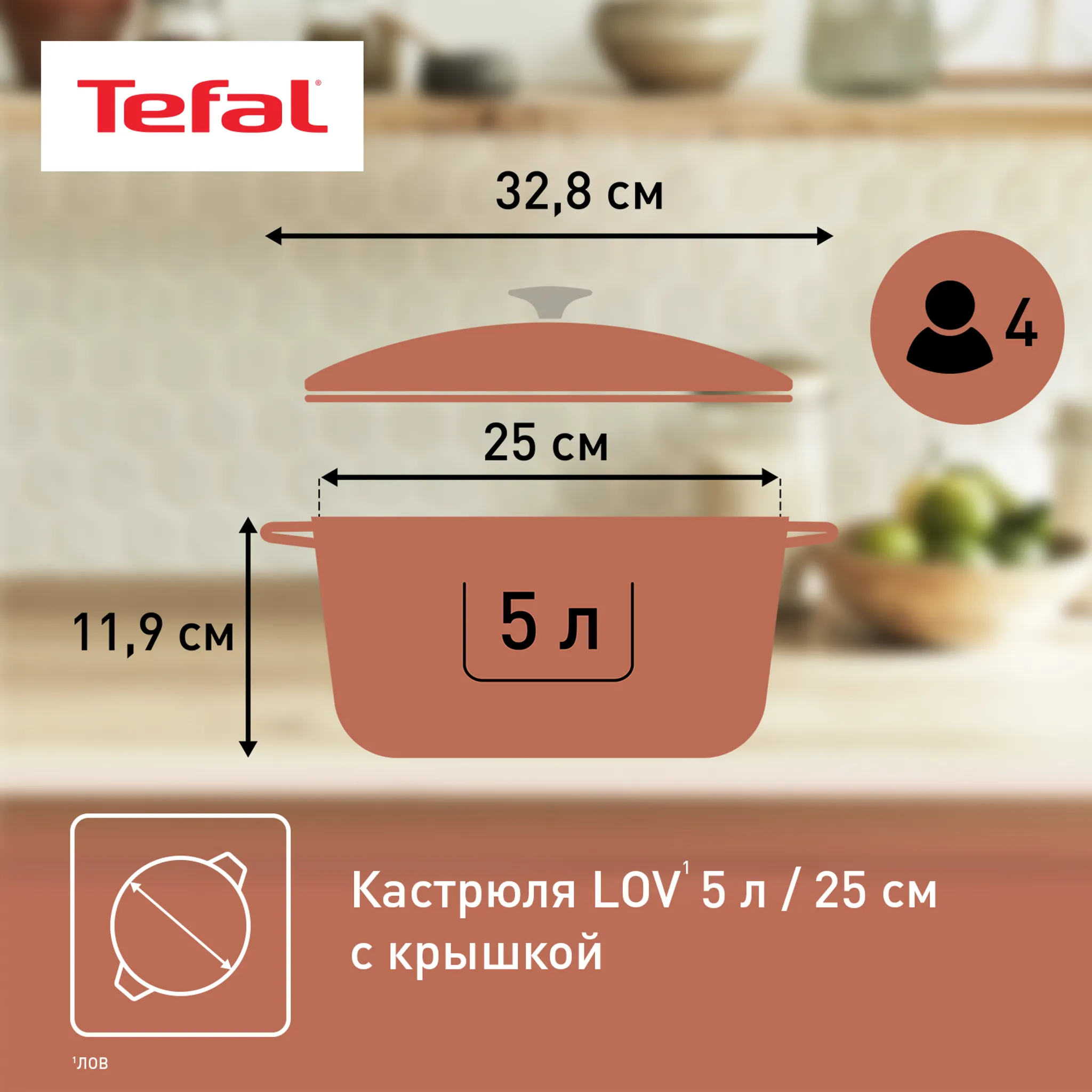 Кастрюля с крышкой Tefal LOV 25 см E2600404