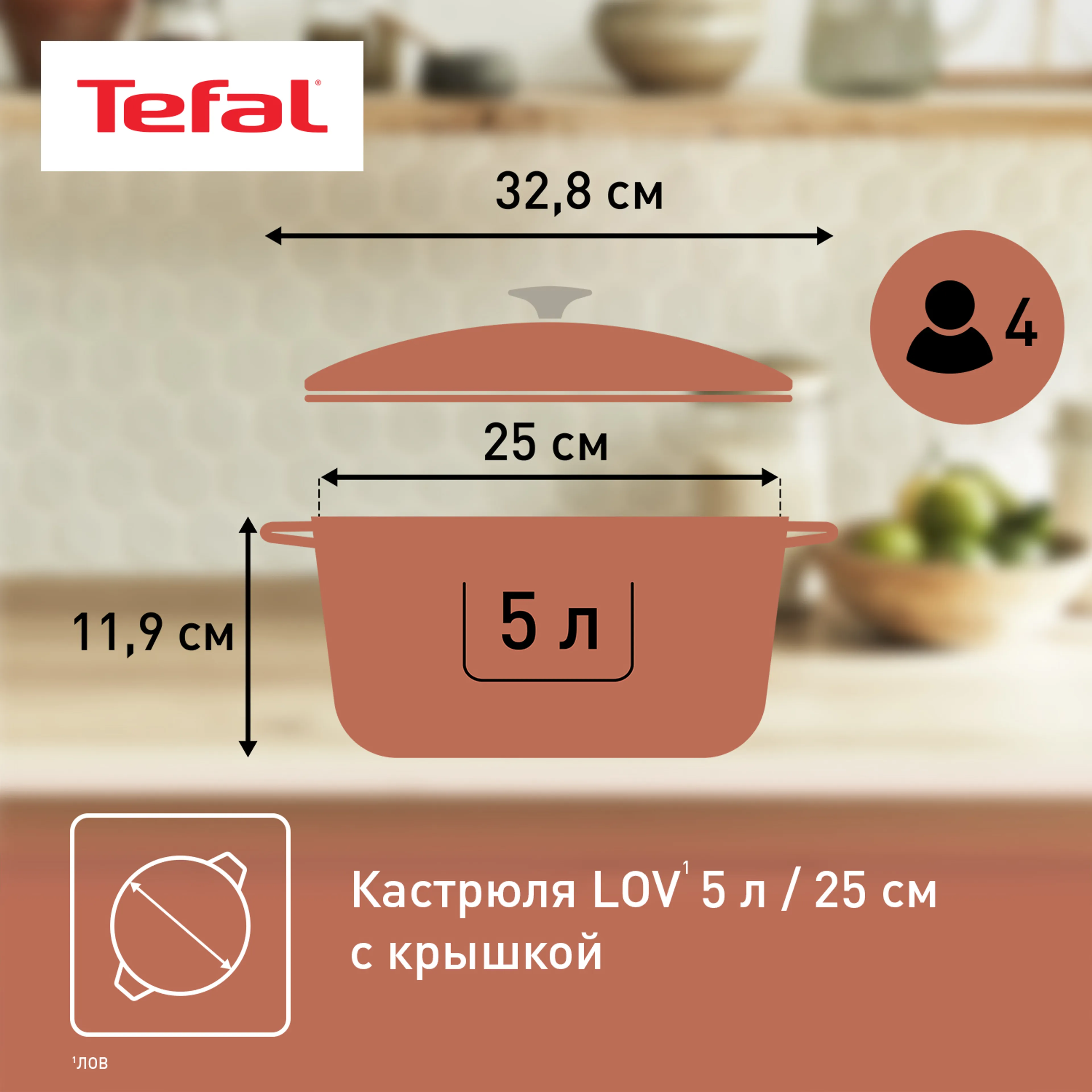 Кастрюля с крышкой Tefal LOV 25 см E2600404