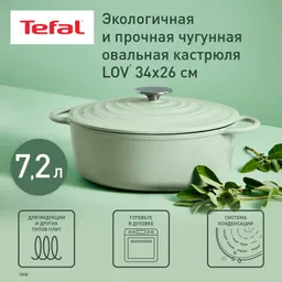 Овальная кастрюля с крышкой Tefal LOV 34х26 см E2580604