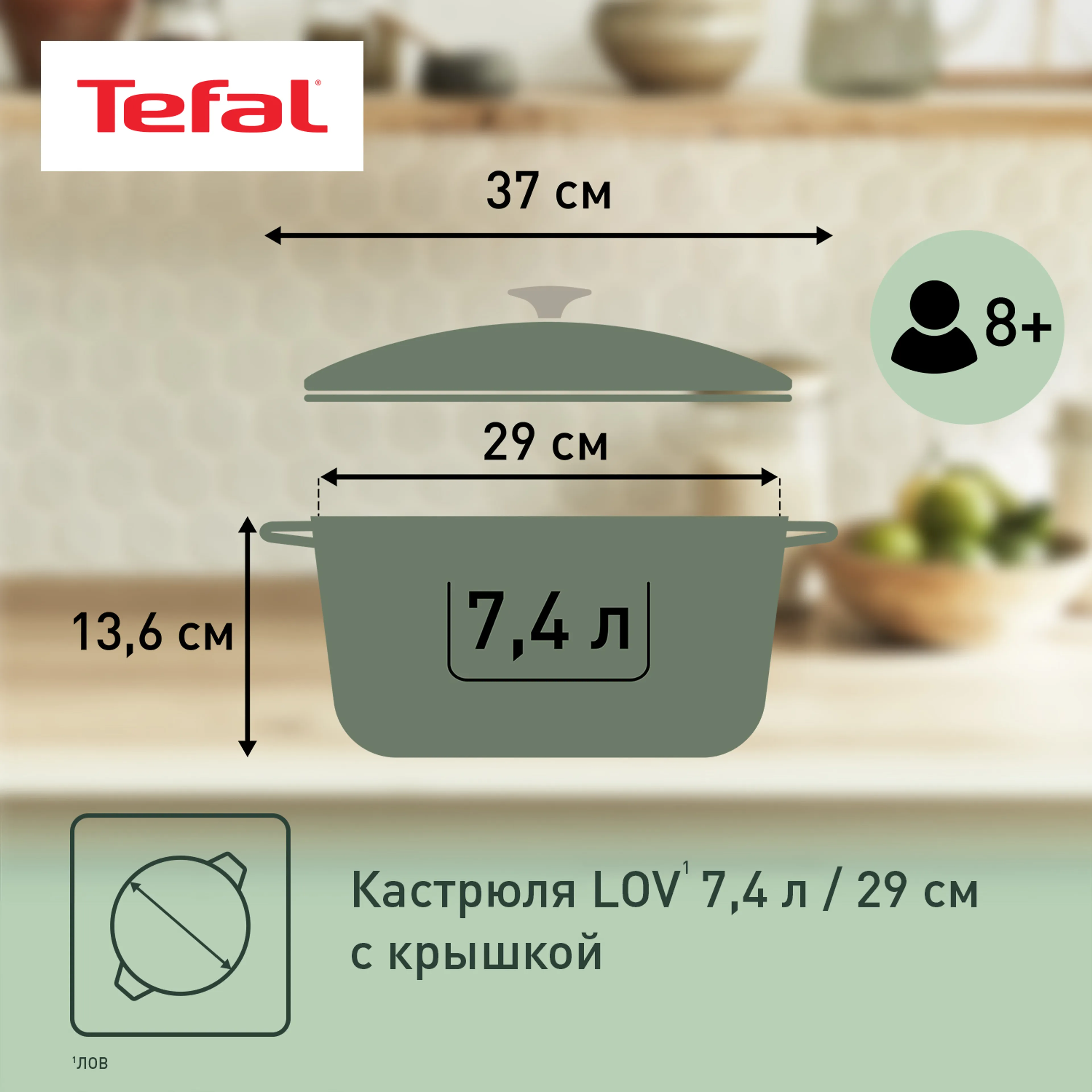 Кастрюля с крышкой Tefal LOV 7.4л 29см E2580504