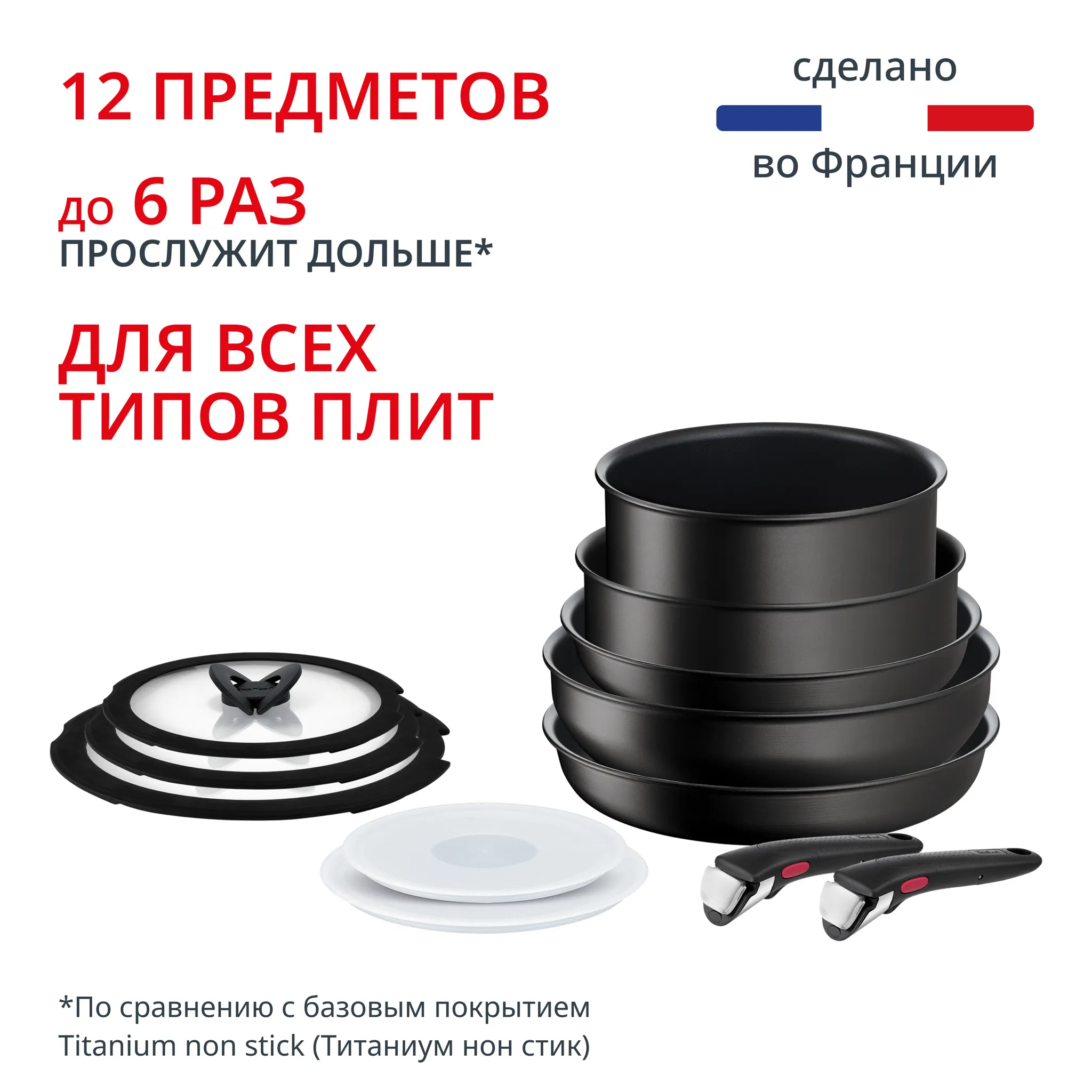 Набор посуды со съемной ручкой Tefal Ingenio L7639453 12 предметов