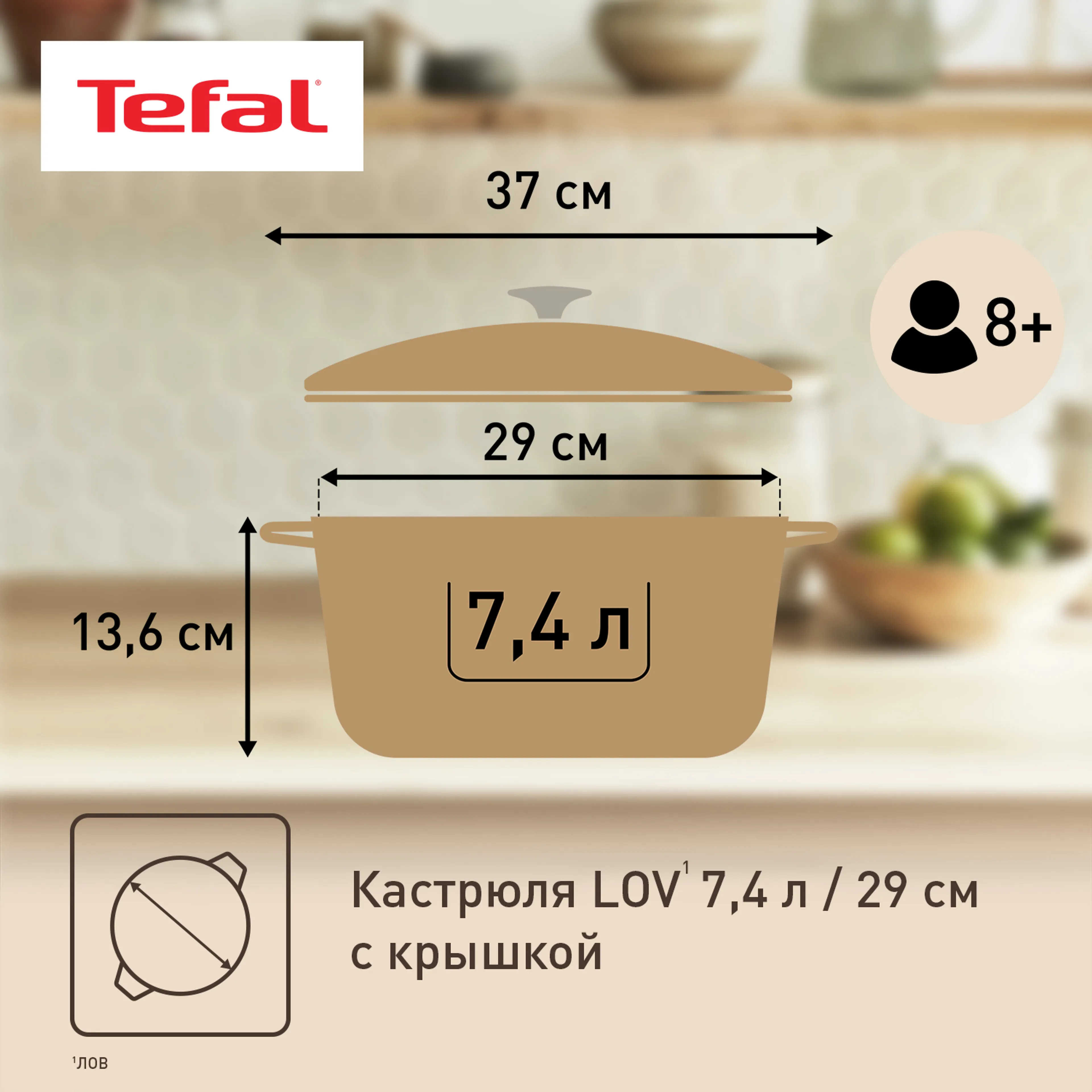 Кастрюля с крышкой Tefal LOV 29 см E2590504