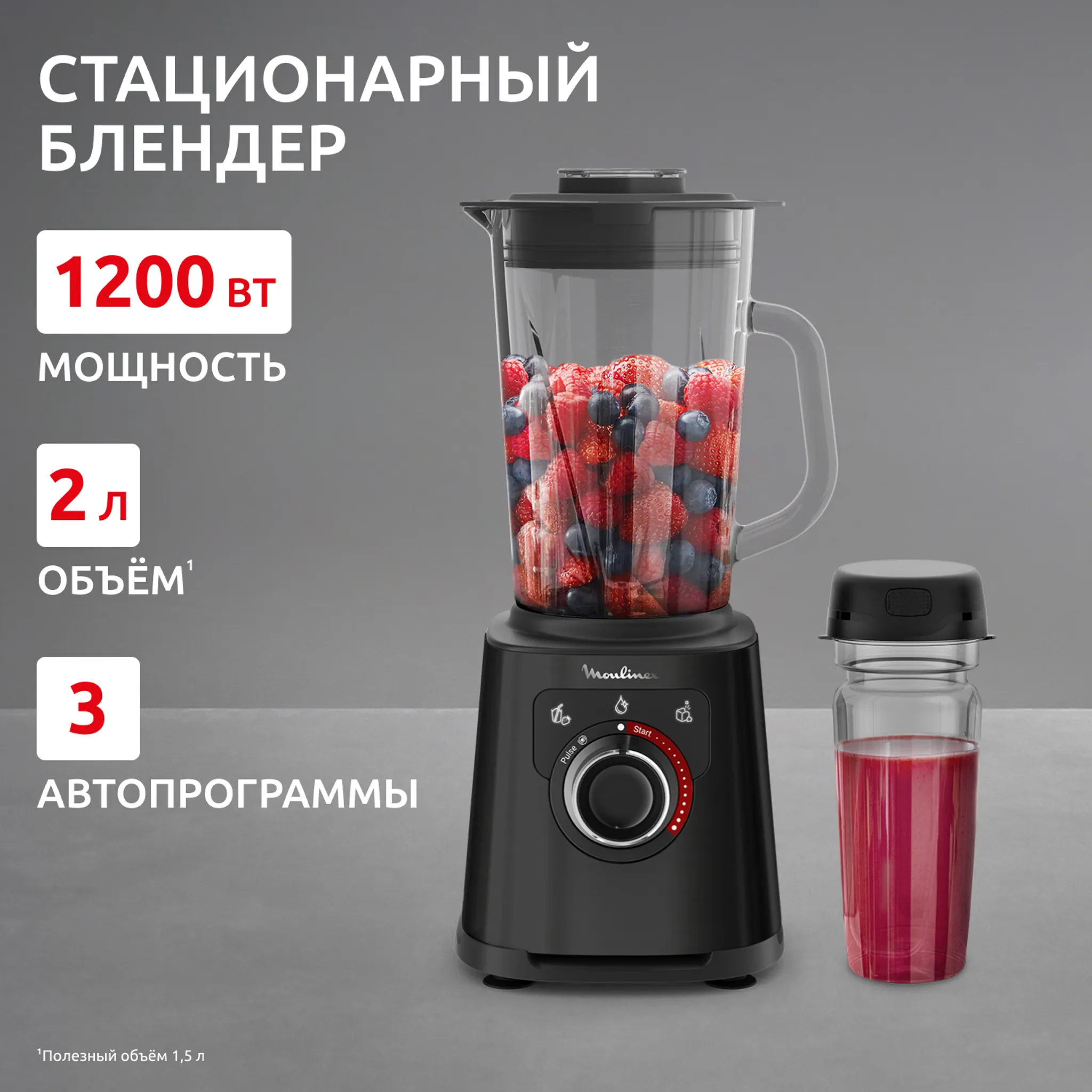 Высокоскоростной блендер Moulinex PerfectMix+ с бутылкой для смузи