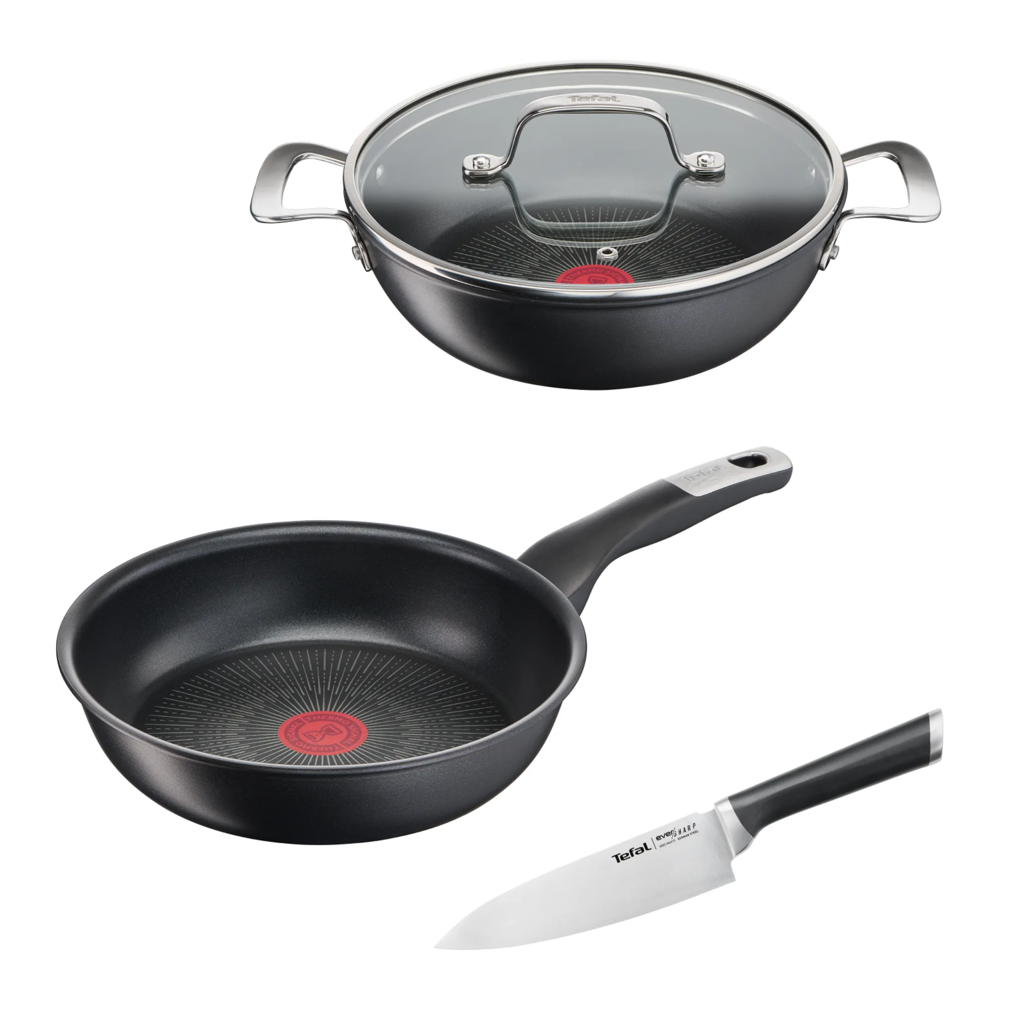 Сковороды Tefal Unlimited cотейник/24 см + нож Ever Sharp фото