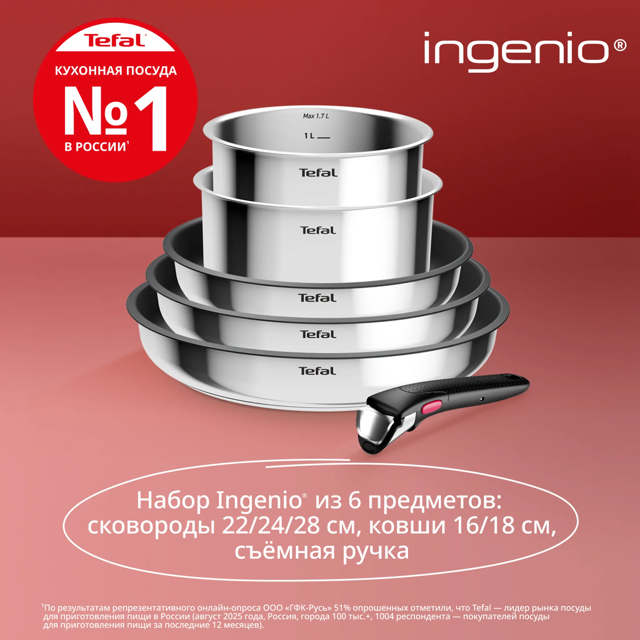 Набор посуды Tefal из нержавеющей стали Ingenio Cook Eat Tefal 6 предметов L881S604