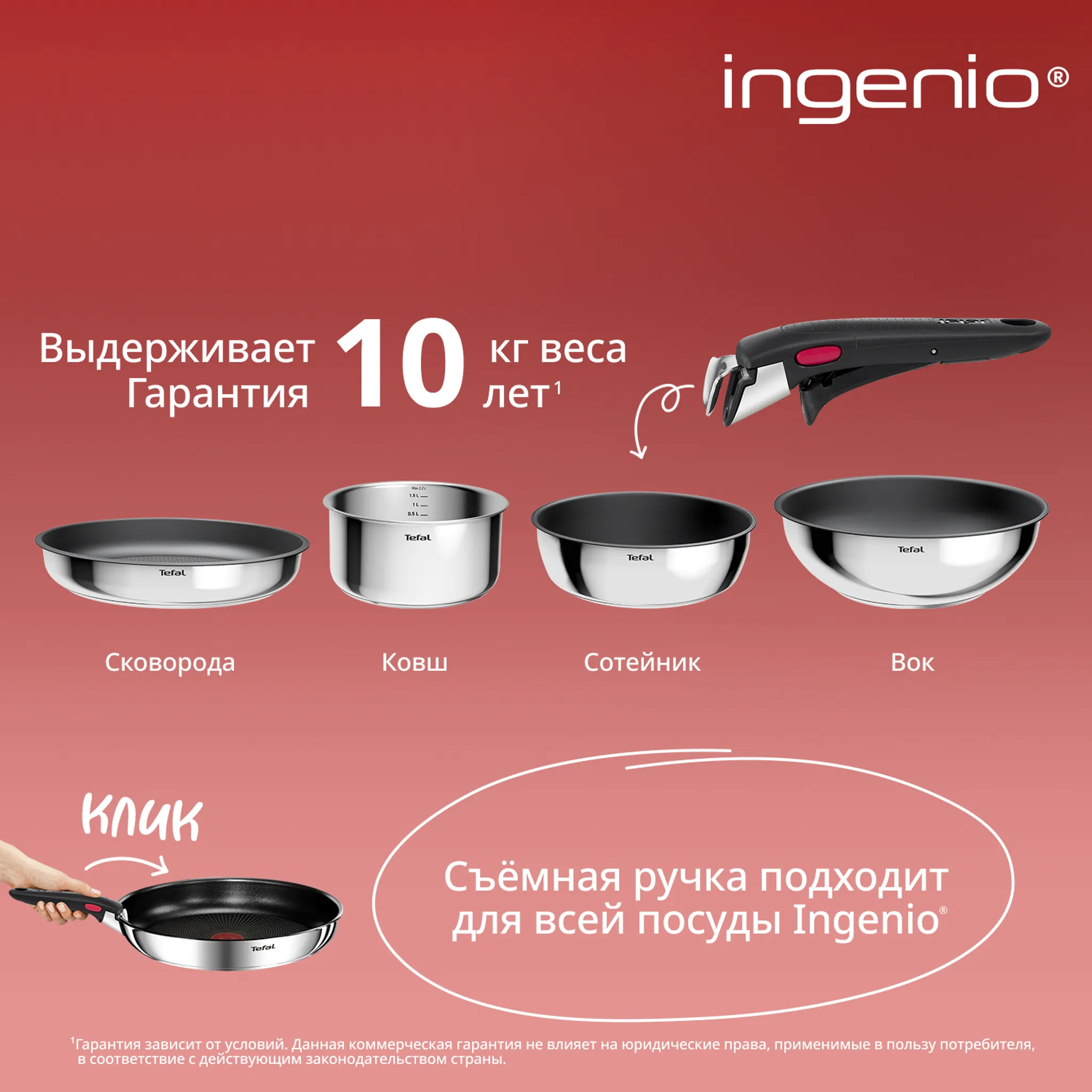 Набор посуды из нержавеющей стали Tefal Ingenio Cook Eat 15 предметов L881SF04