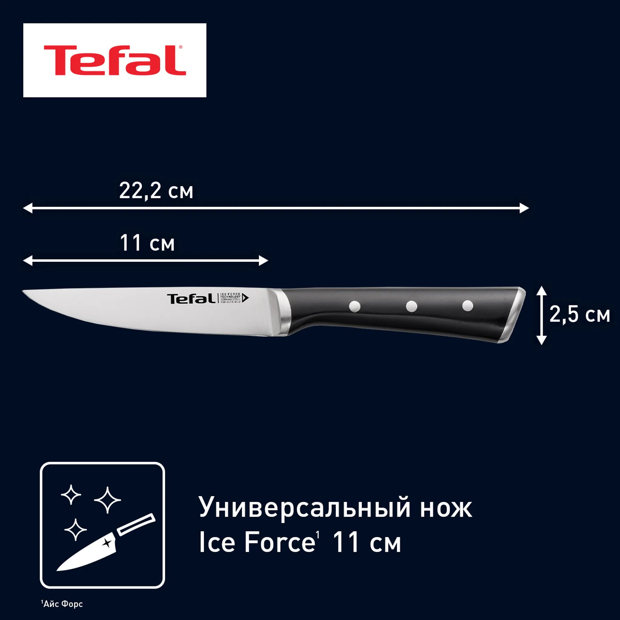 Сковорода UNLIMITED 26 см + Шеф нож Tefal ICE FORCE 20 см и Универсальный нож TEFAL ICE FORCE 11 см