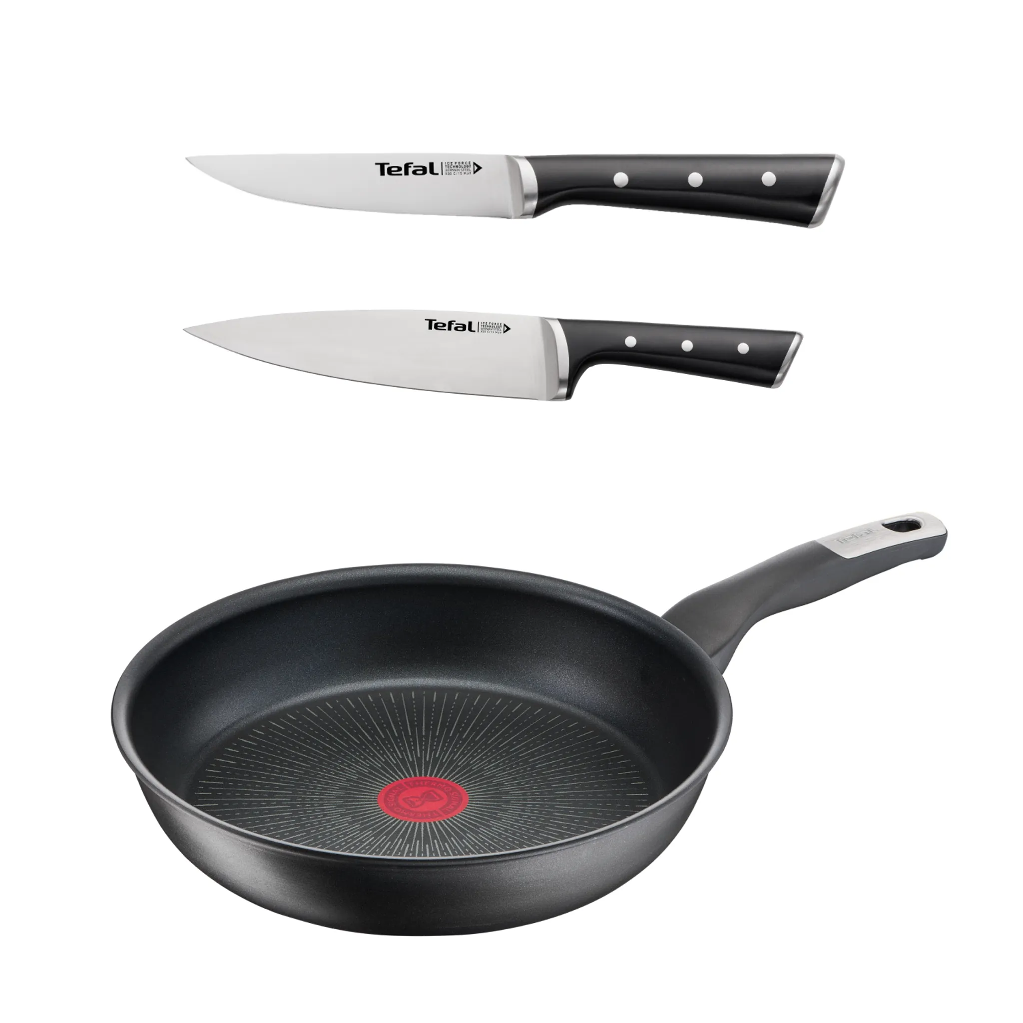 Сковорода UNLIMITED 26 см + Шеф нож Tefal ICE FORCE 20 см и Универсальный нож TEFAL ICE FORCE 11 см фото