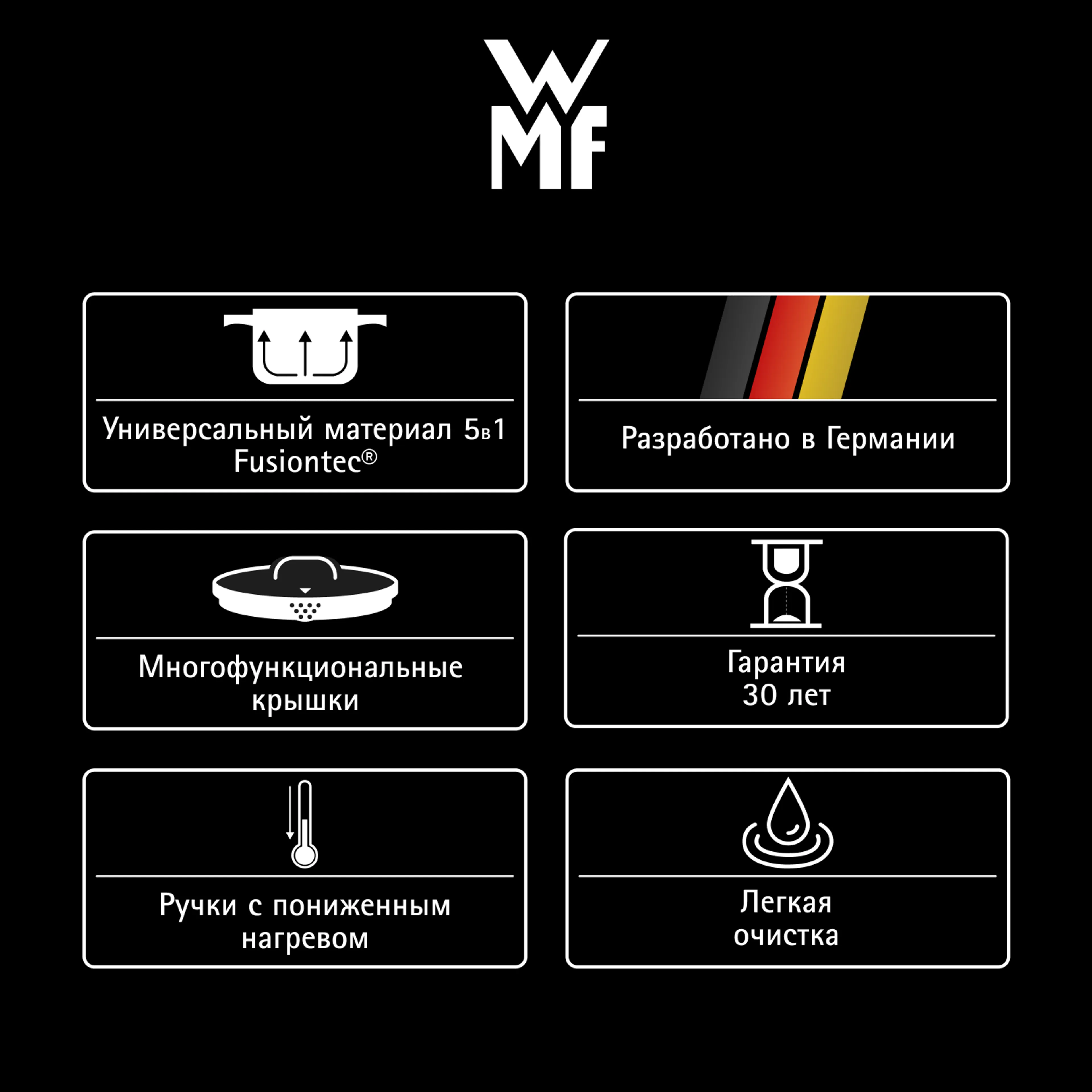 Набор кастрюль WMF Fusiontec Functional Black 4 предмета 16/20/20/24 см