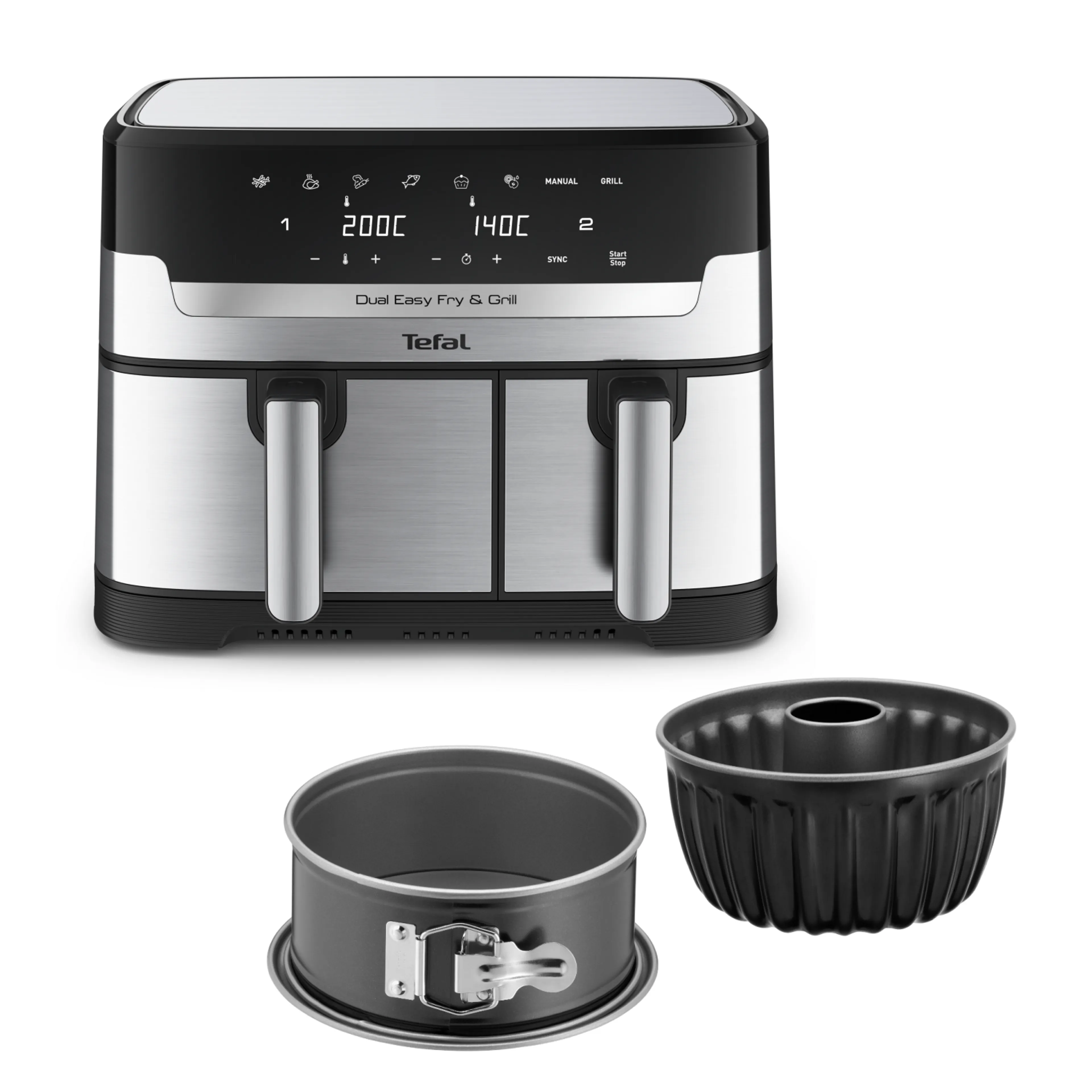 Аэрогриль Tefal Dual Easy Fry&Grill EY905D10 + Формы для выпечки Tefal J176S204 фото