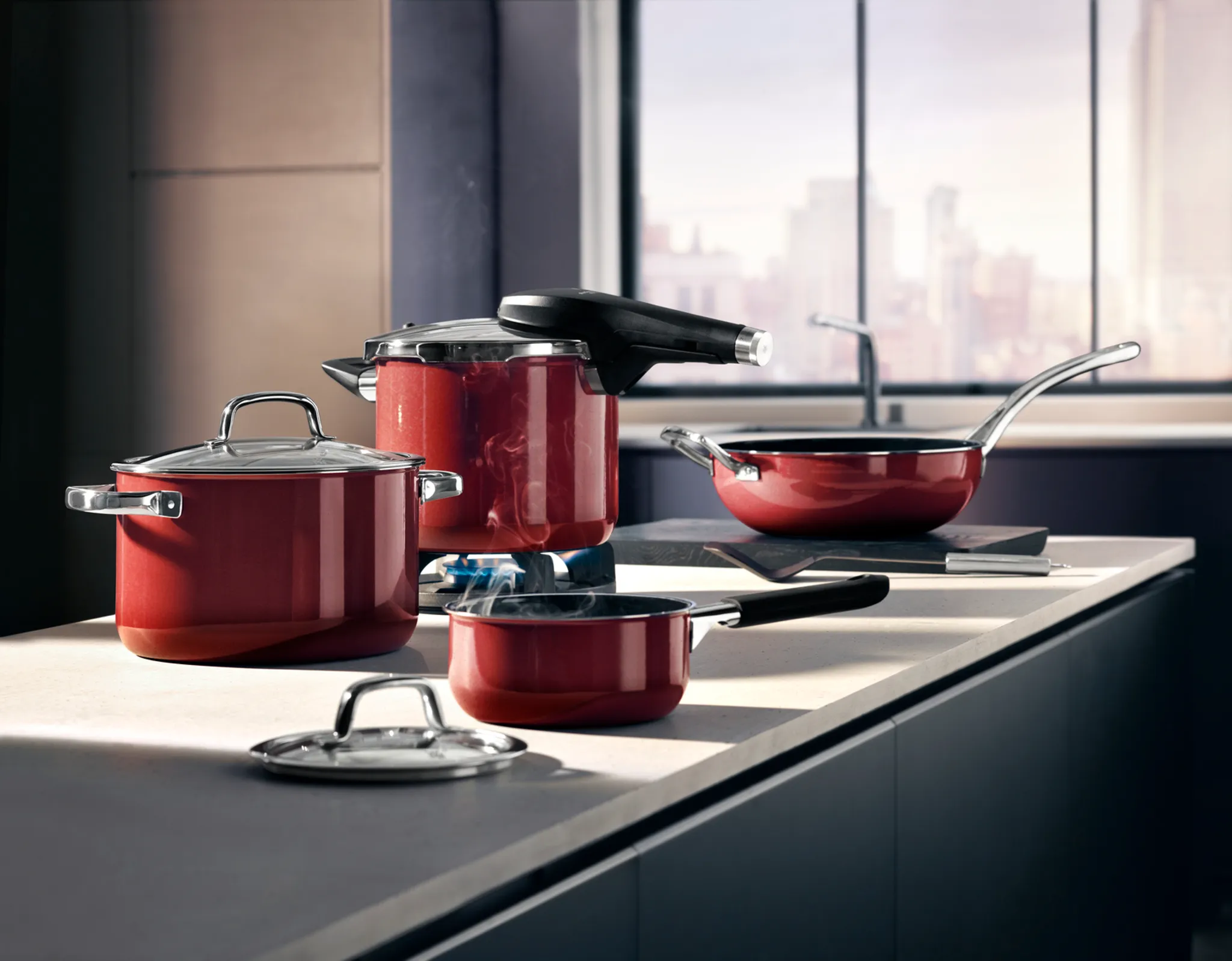 Набор кастрюль WMF Fusiontec Mineral Red 4 предмета 16/20/20/24 см