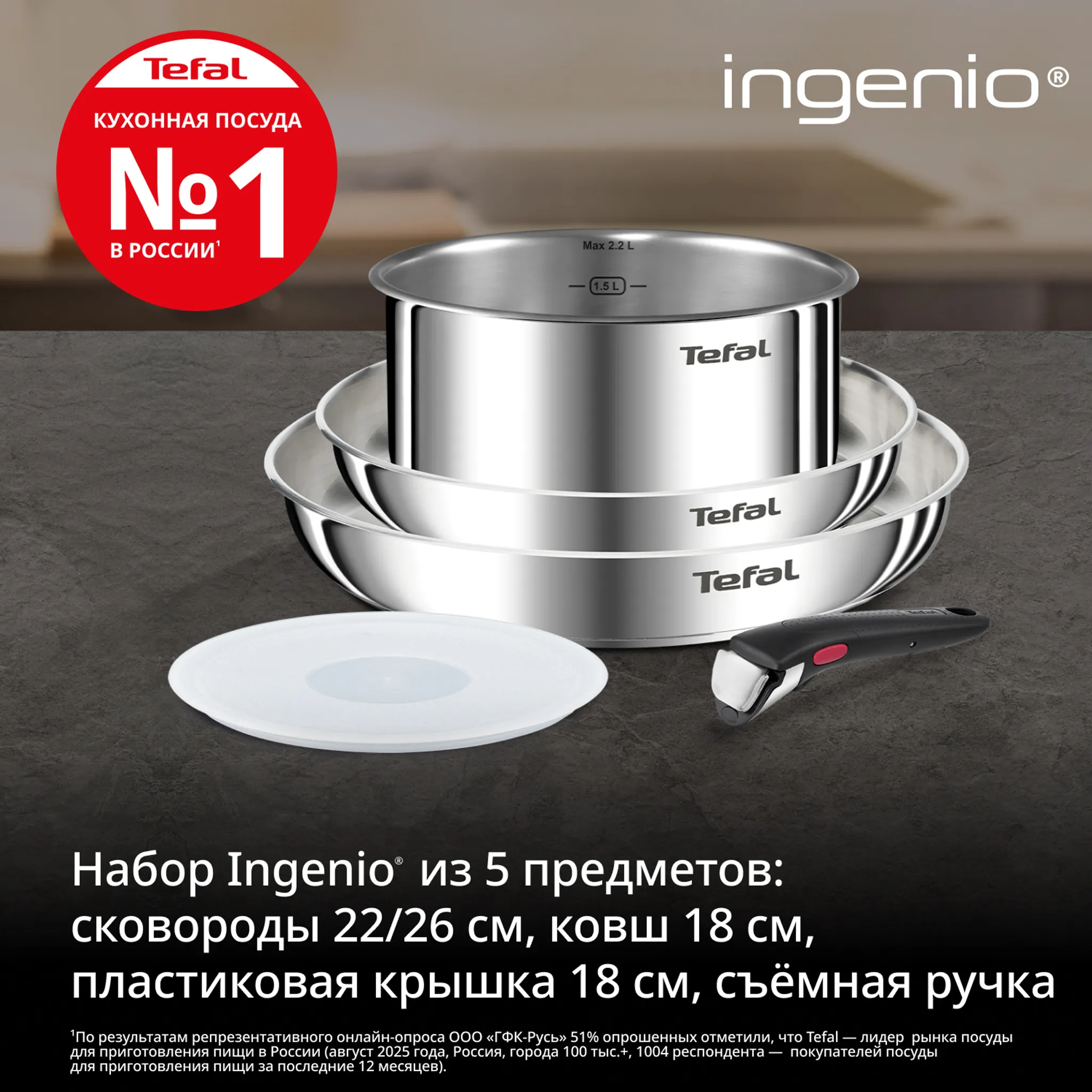 Набор посуды Tefal Ingenio Emotion 5 предметов 18/22/26 см L896S504