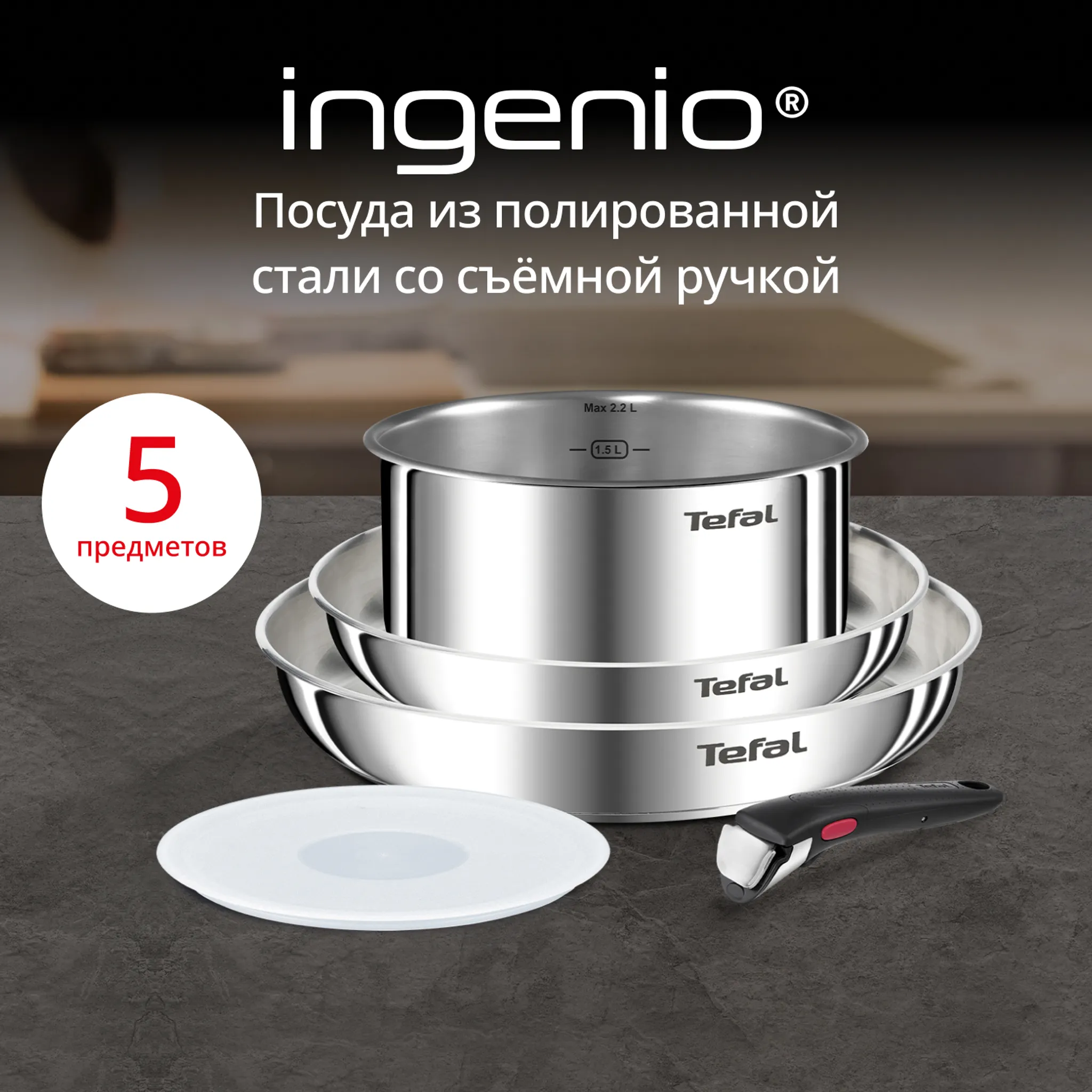 Набор посуды Tefal Ingenio Emotion 5 предметов 18/22/26 см L896S504